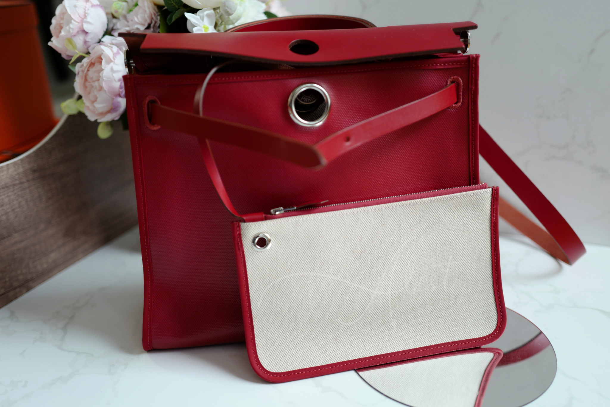 BNIB Hermes Herbag Zip 31 Berline Rouge Piment Waterproof