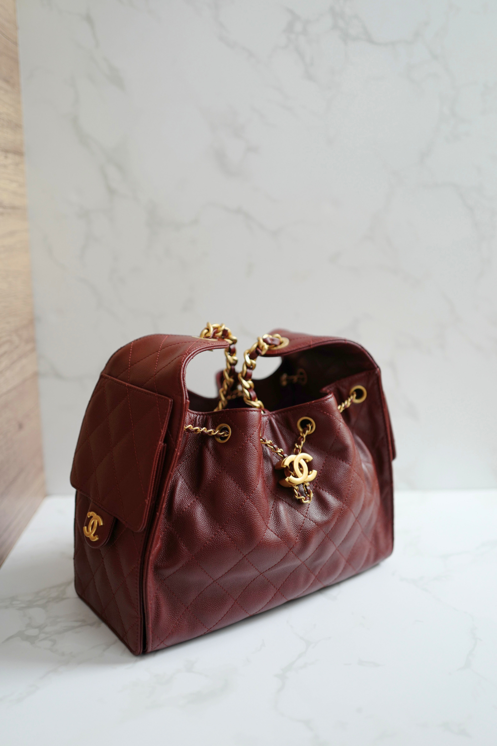 NEW CHANEL Spring-Summer 2025 25S Small Hobo Bag Grained Calfskin Burgundy