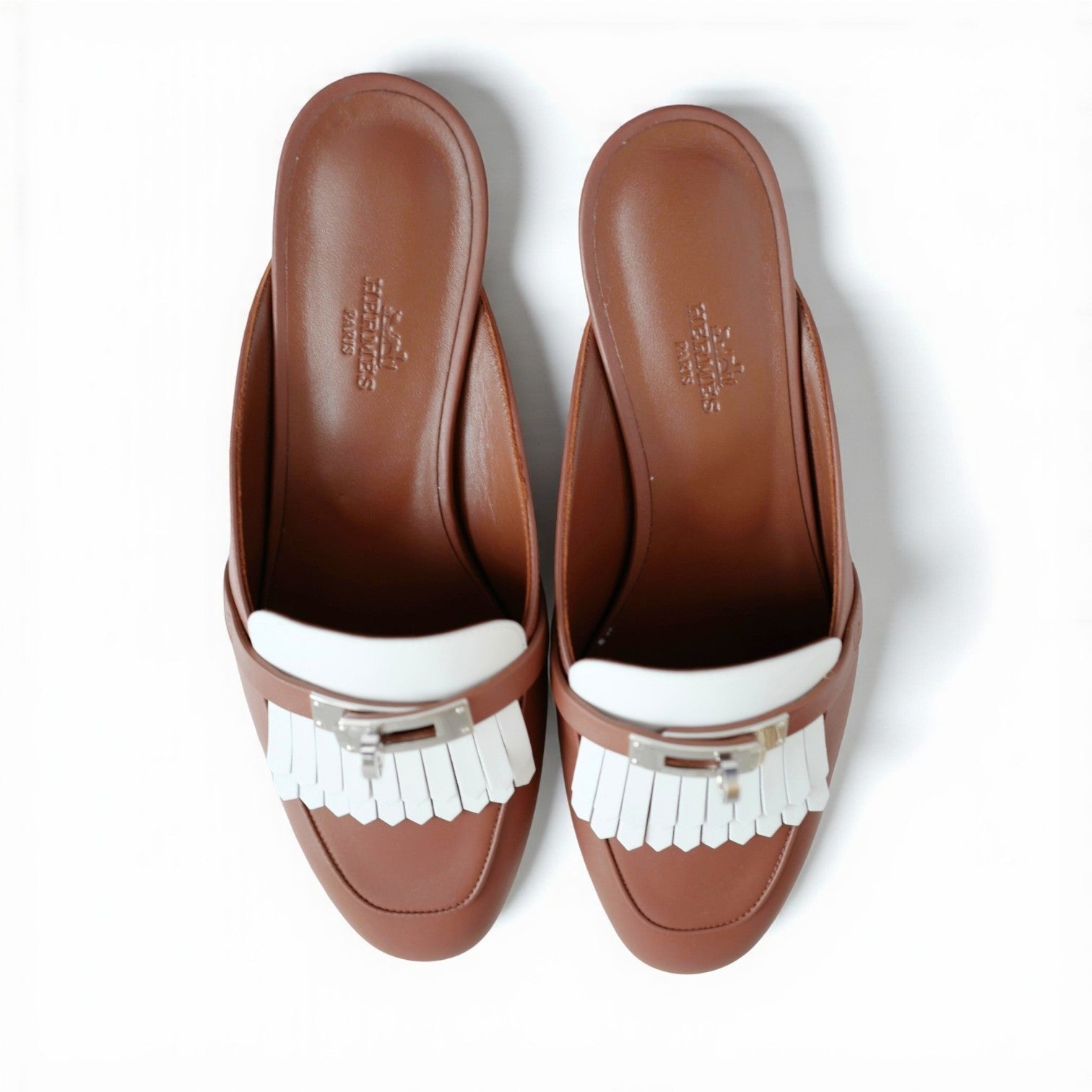BNIB Hermes Women Mules Fringed Oz Supple Calfskin w/ PHW Size 38