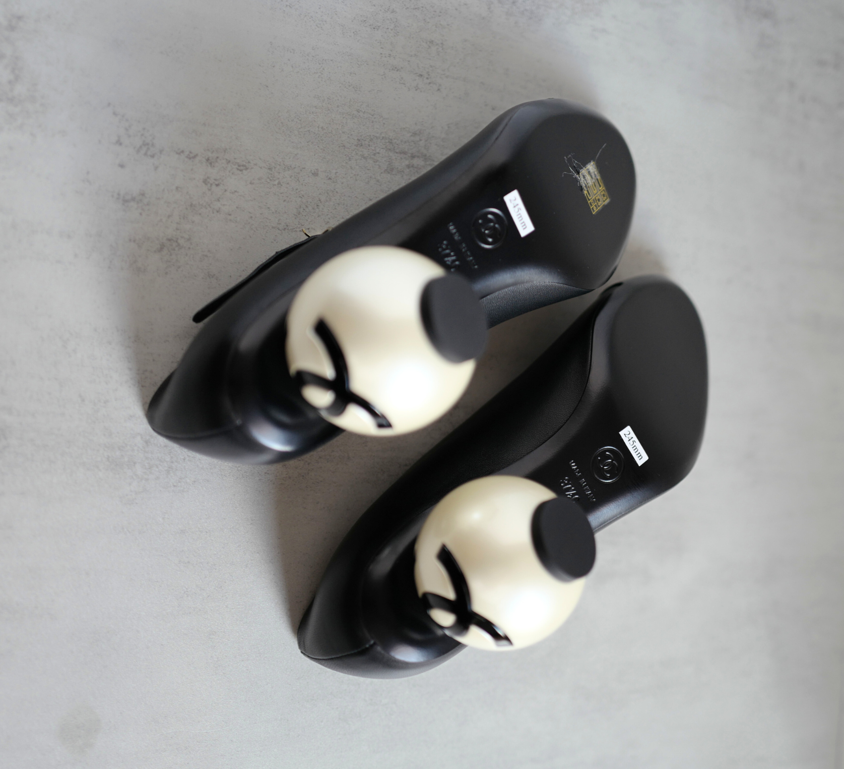 Chanel Mary Jane Black Leather Cap Toe Heels Size 37.5