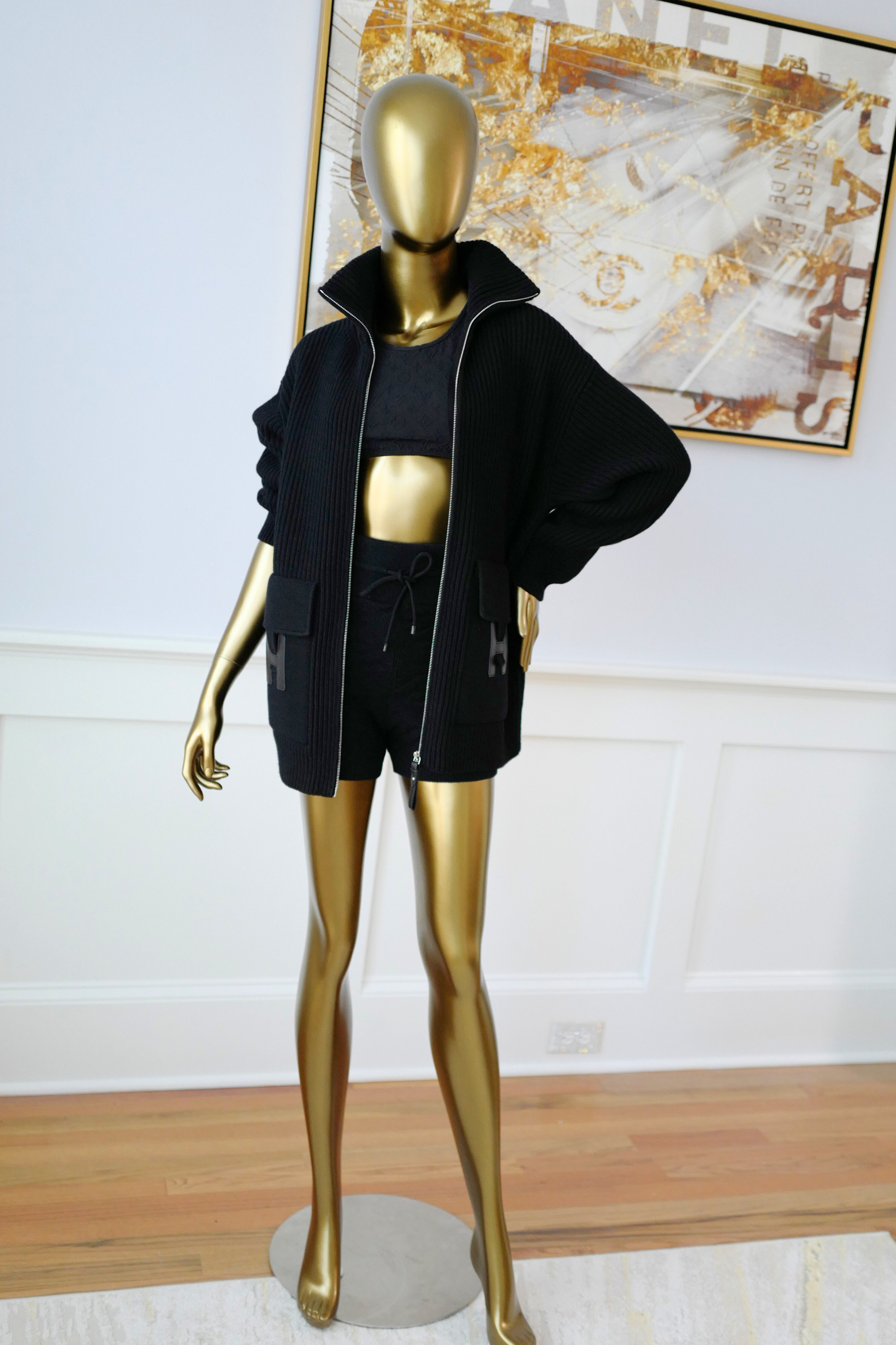 NEW Hermès Blouson Cardigan Jacket Black Wool with H Pockets Size 38
