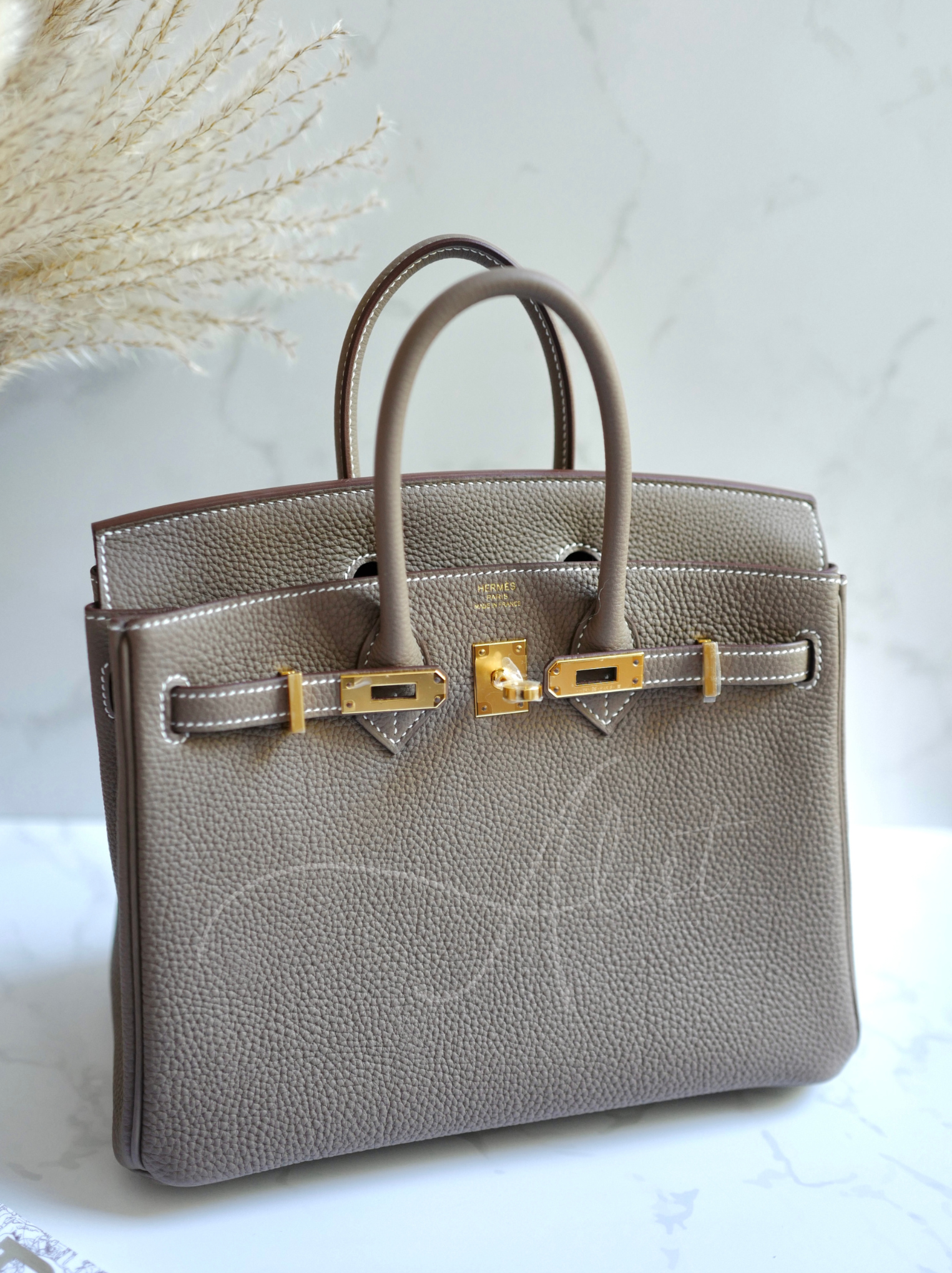 BNIB Hermes Birkin 25 Gris Etoupe Togo Gold Hardware W 2024 With Receipt