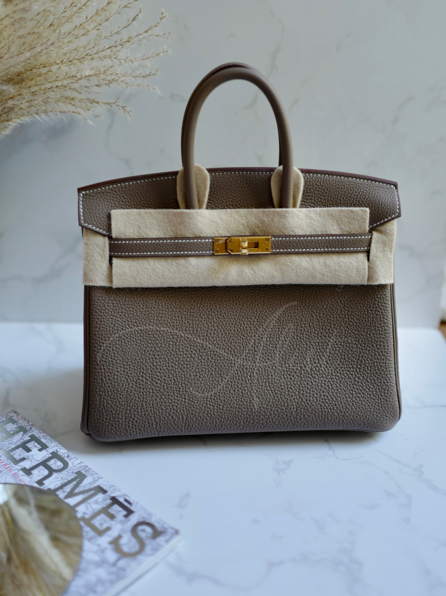 BNIB Hermes Birkin 25 Gris Etoupe Togo Gold Hardware W 2024 With Receipt