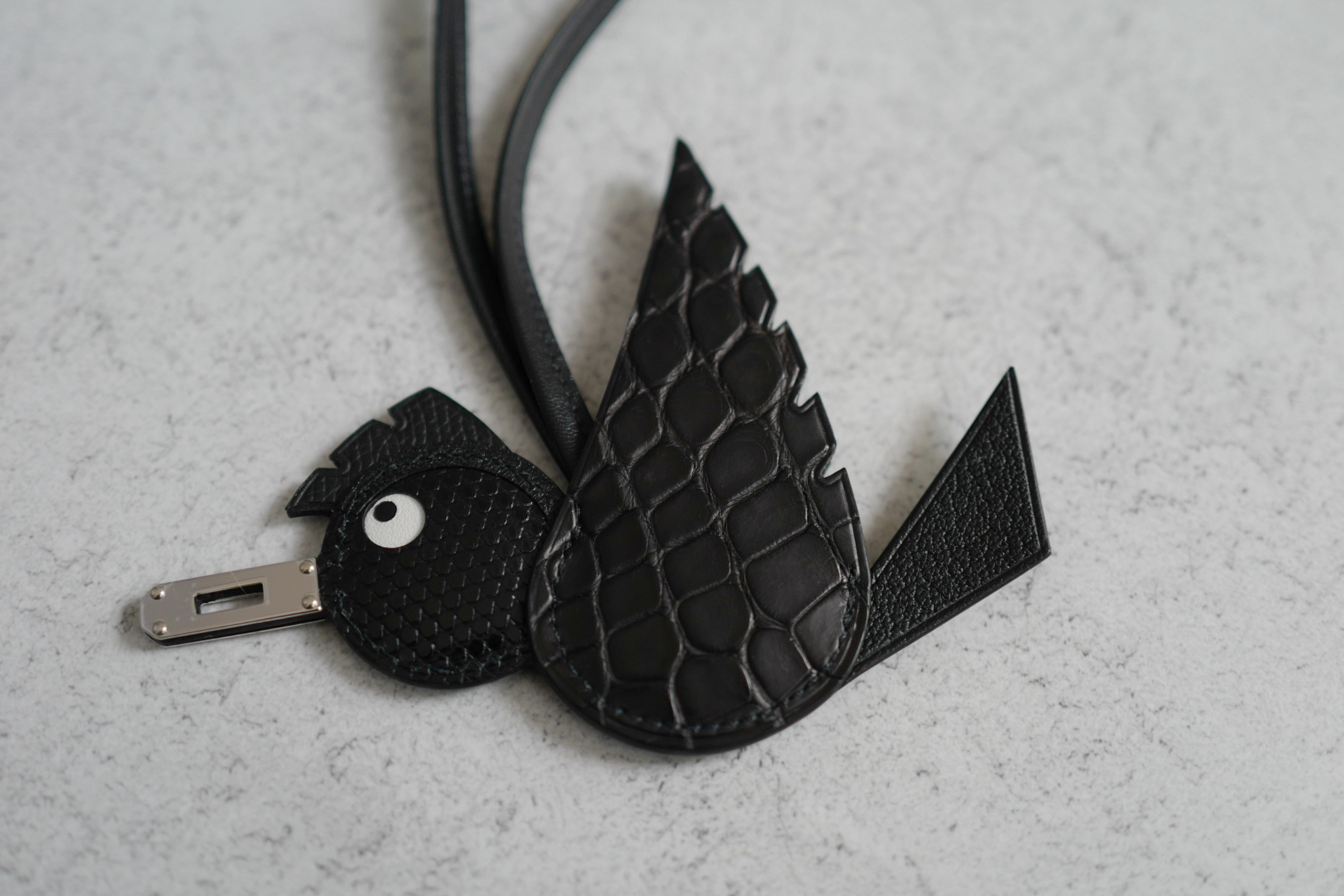 Hermès Birdy Charm Noir Alligator/Lizard/Epsom Calfskin Palladium Hardware