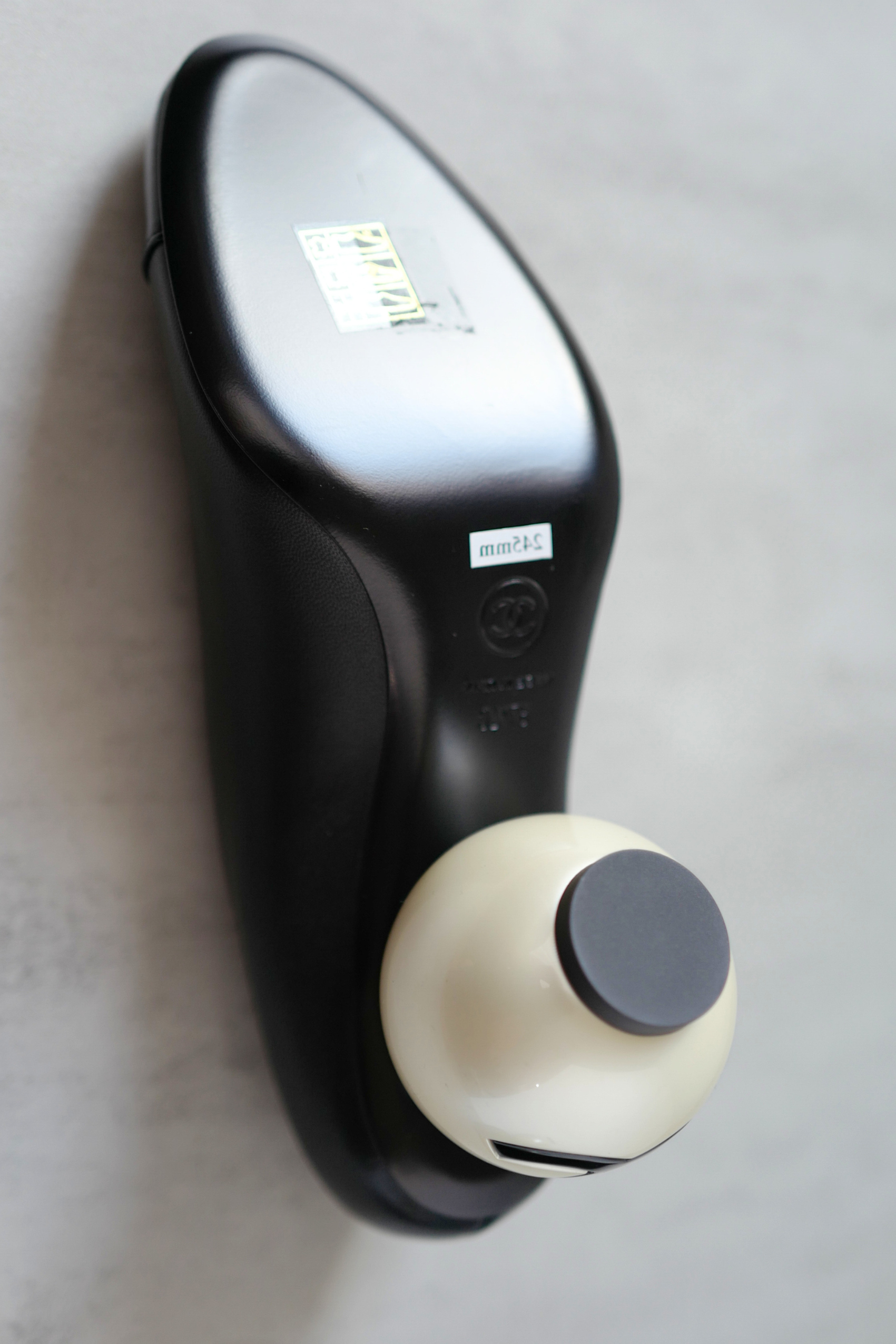 Chanel Mary Jane Black Leather Cap Toe Heels Size 37.5