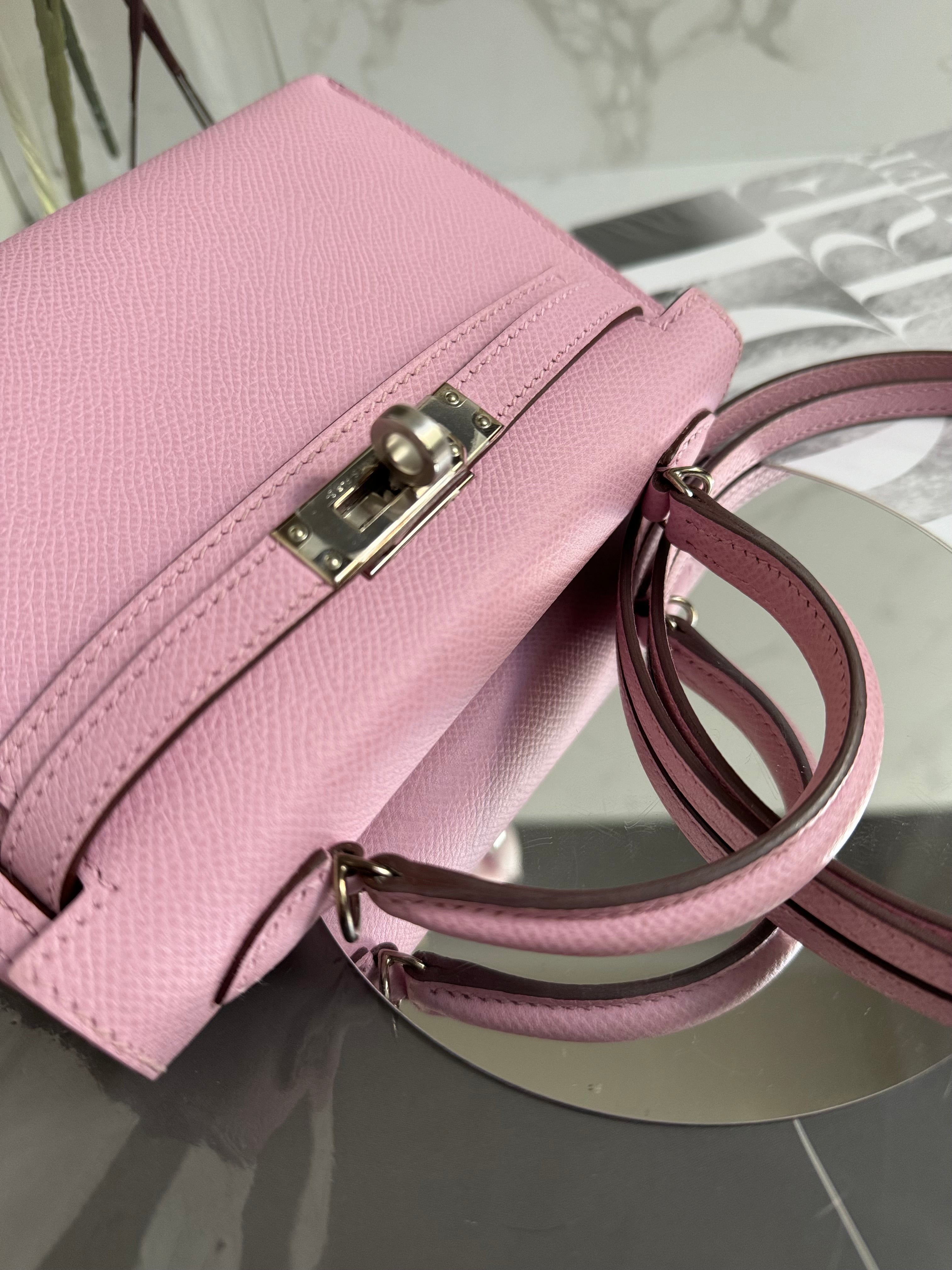 Hermes Mini Kelly Mauve Sylvestre epsom Palladium Hardware