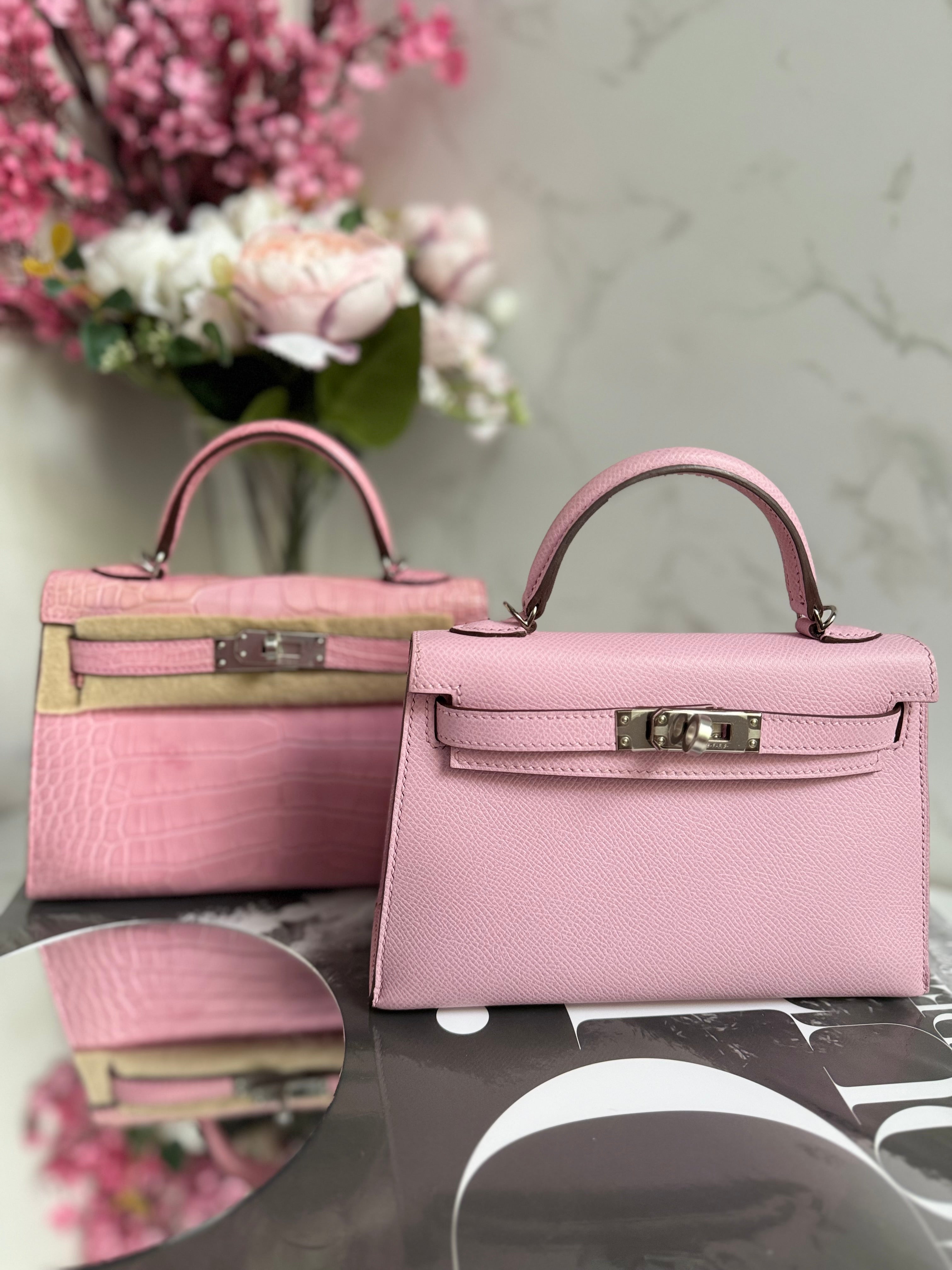 Hermes Mini Kelly Mauve Sylvestre epsom Palladium Hardware