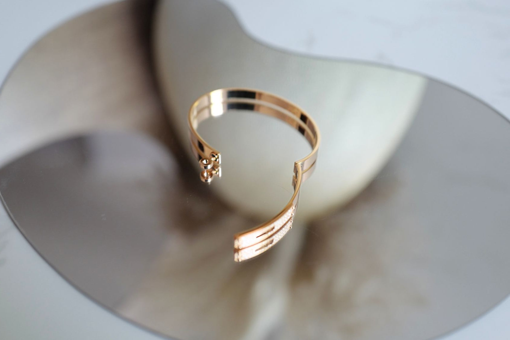 Hermès Kelly Diamond Bangle Bracelet 18K Rose Gold 0.36ct Size SH