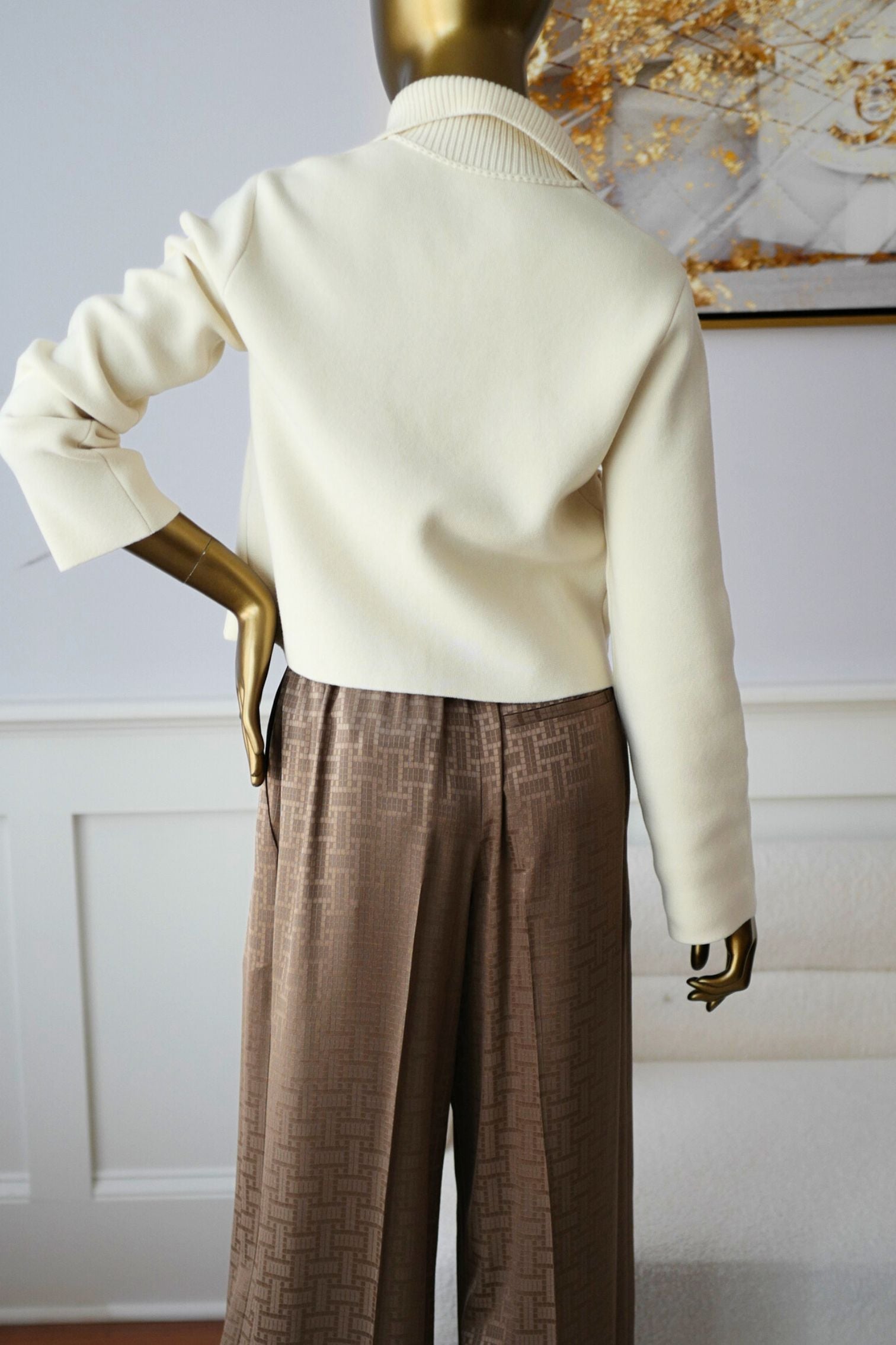 Hermès Woman Outdoor Jacket with Pockets Blanc Naturel Compact Knit Size 34