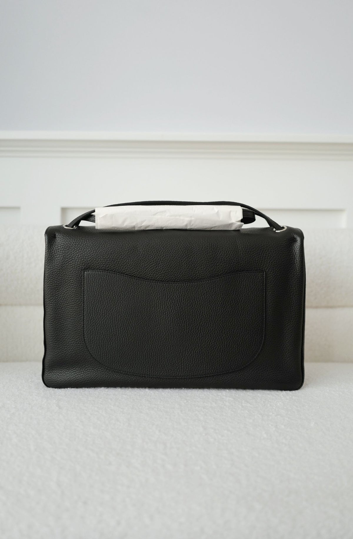 NEW Chanel 26S Maxi 38 Flapbag Black Grained Calfskin Silver Hardware