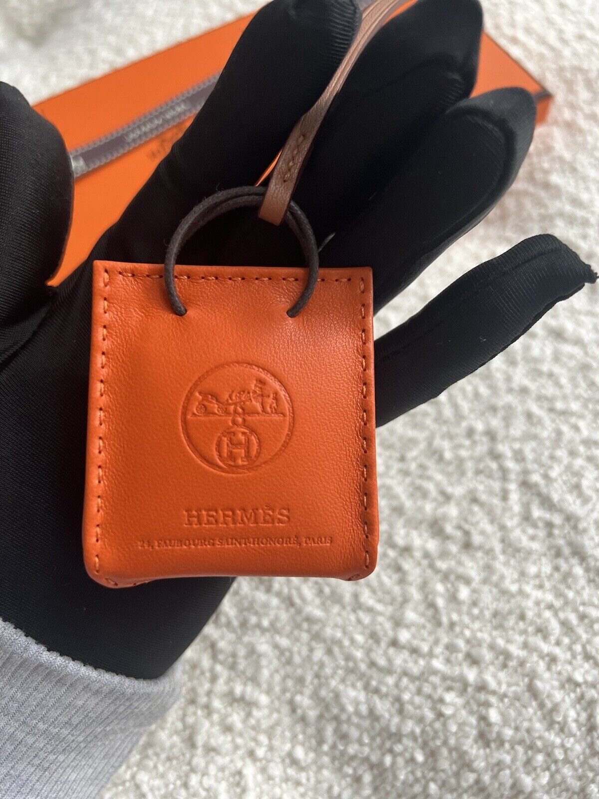 *BNIB* Hermes Orange Shopping Bag Charm Milo Lambskin In Feu/Gold