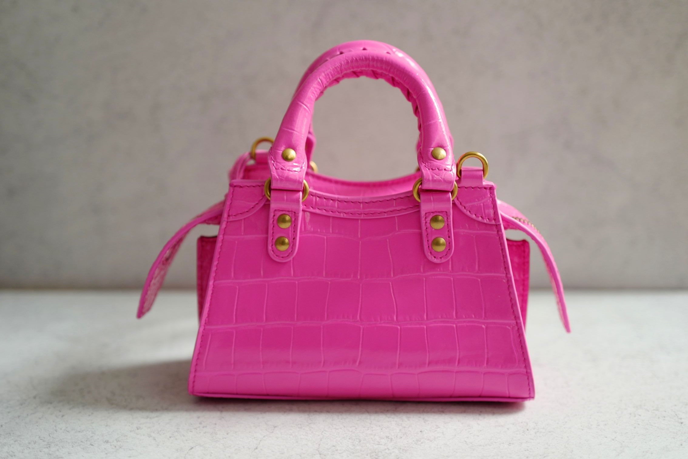 Balenciaga Neo Classic Nano Size In Bright Pink Croco Leather