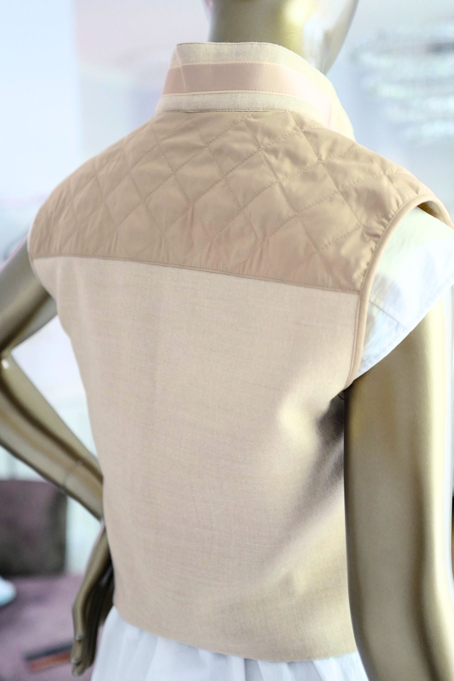 Hermès Blouson Sans Manches Mix Matière Blanc Marbre Wool Size 36