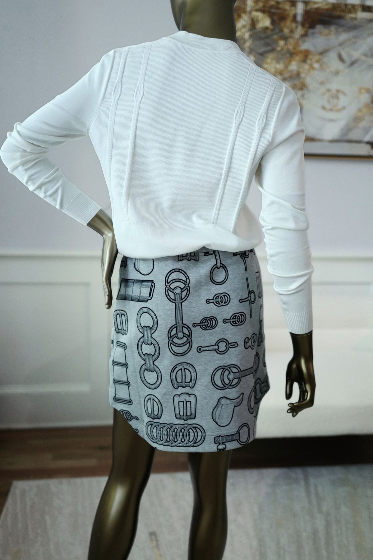 Hermes "Cahier du Colporteur" Cotton Mini Skirt Gris Byzantin Size 36