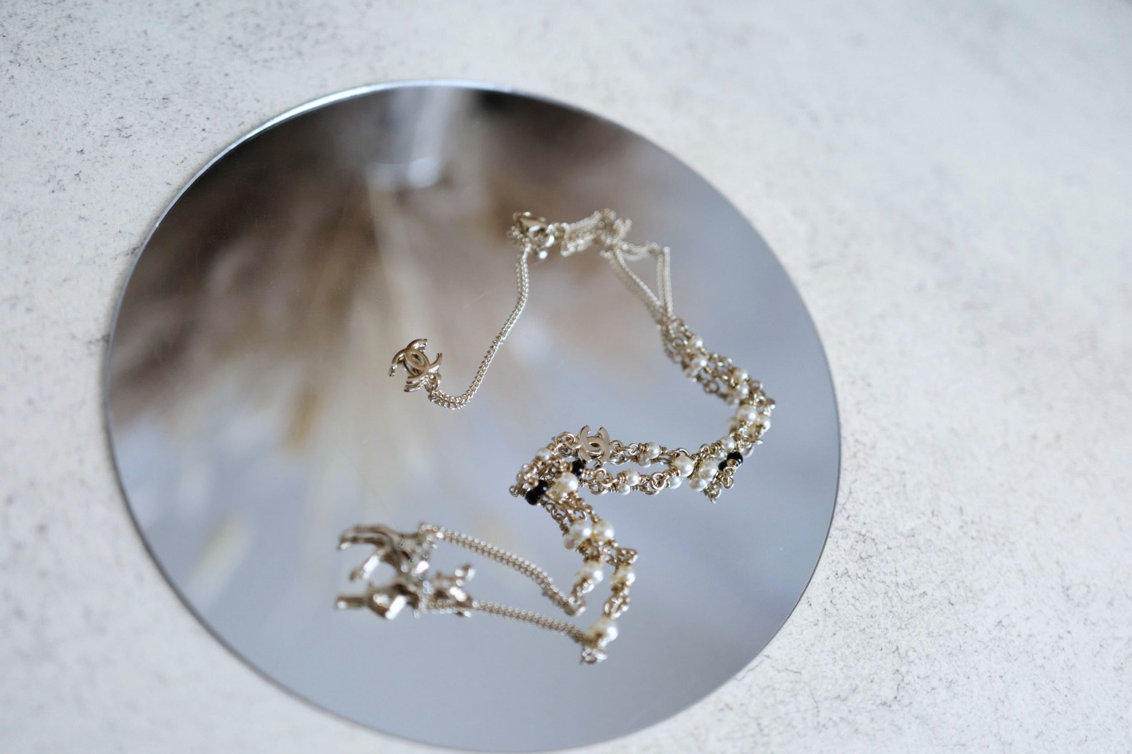 Chanel CC Deer Long Pendant Necklace Gold and Faux Pearl