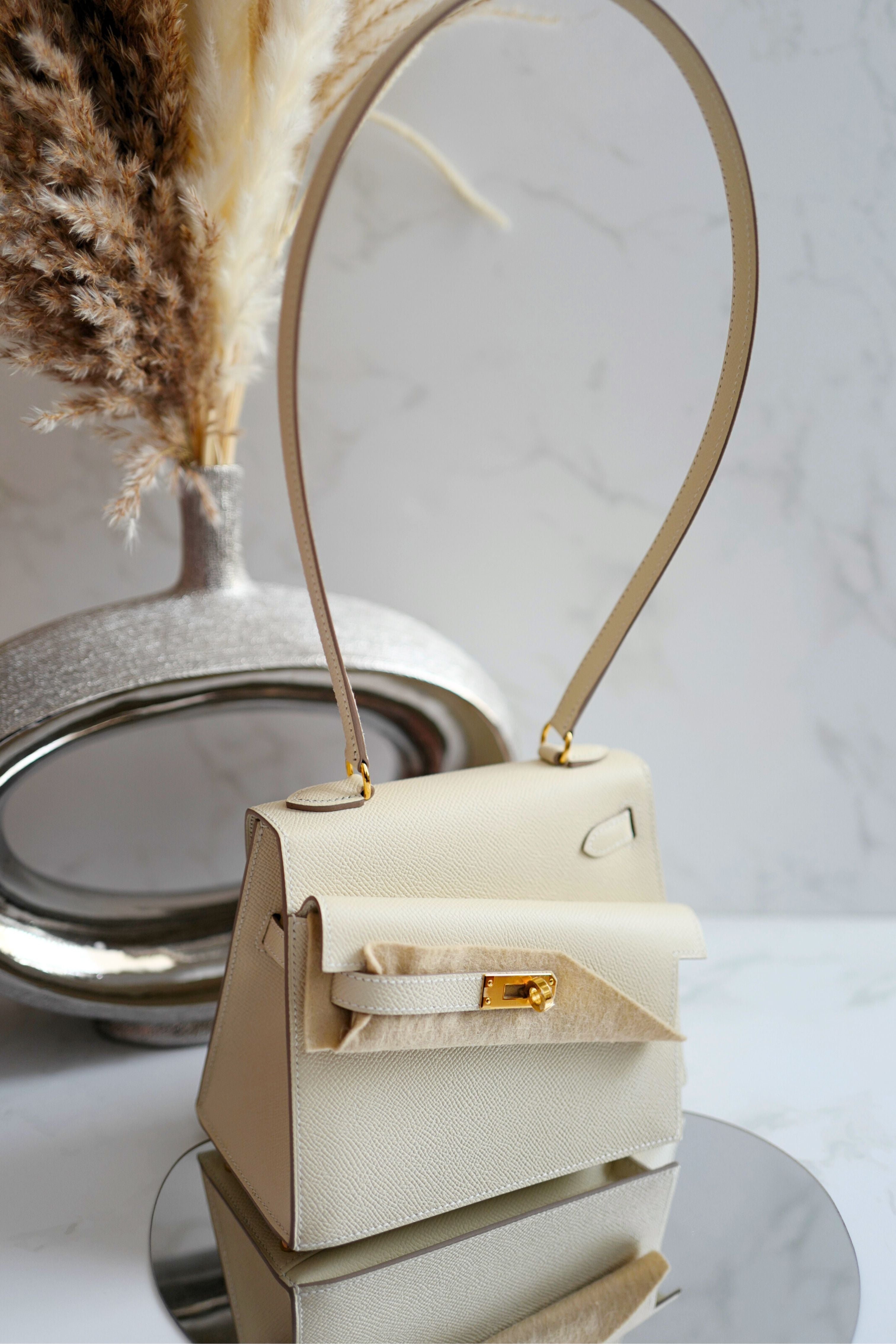 BNIB Hermes Kelly En Desordre Craie Epsom Gold HW Limited Edition