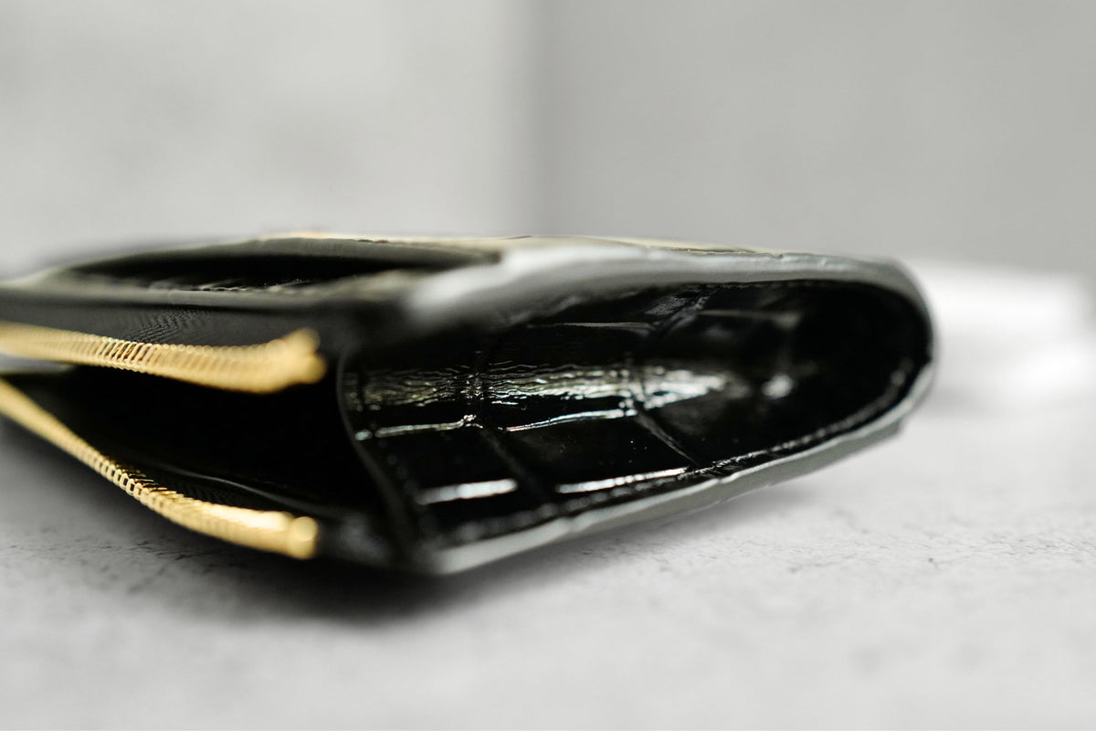 Chanel 26K Matthieu Blazy's Card Holder Croc Embossed Black Calfskin GHW