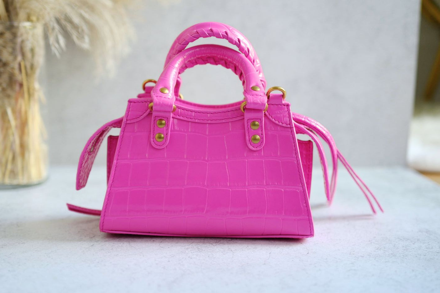 Balenciaga Neo Classic Nano Size In Bright Pink Croco Leather