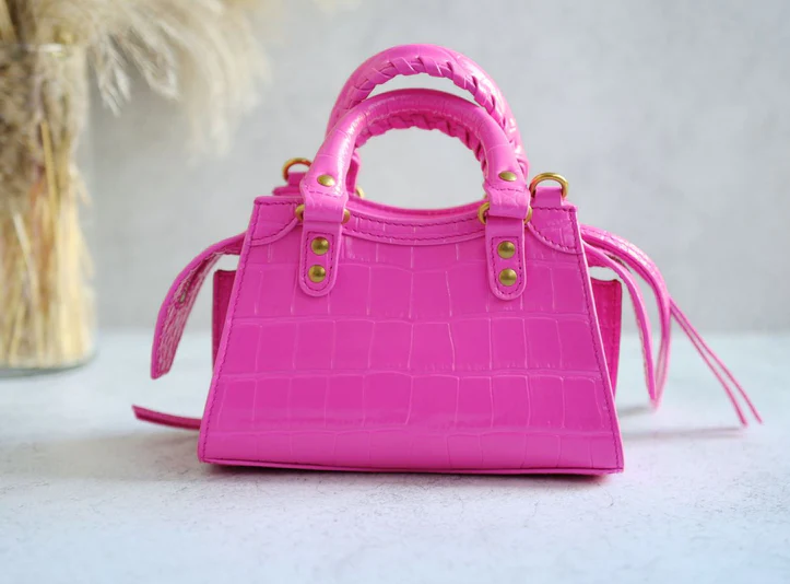 Balenciaga Neo Classic Nano Size In Bright Pink Croco Leather