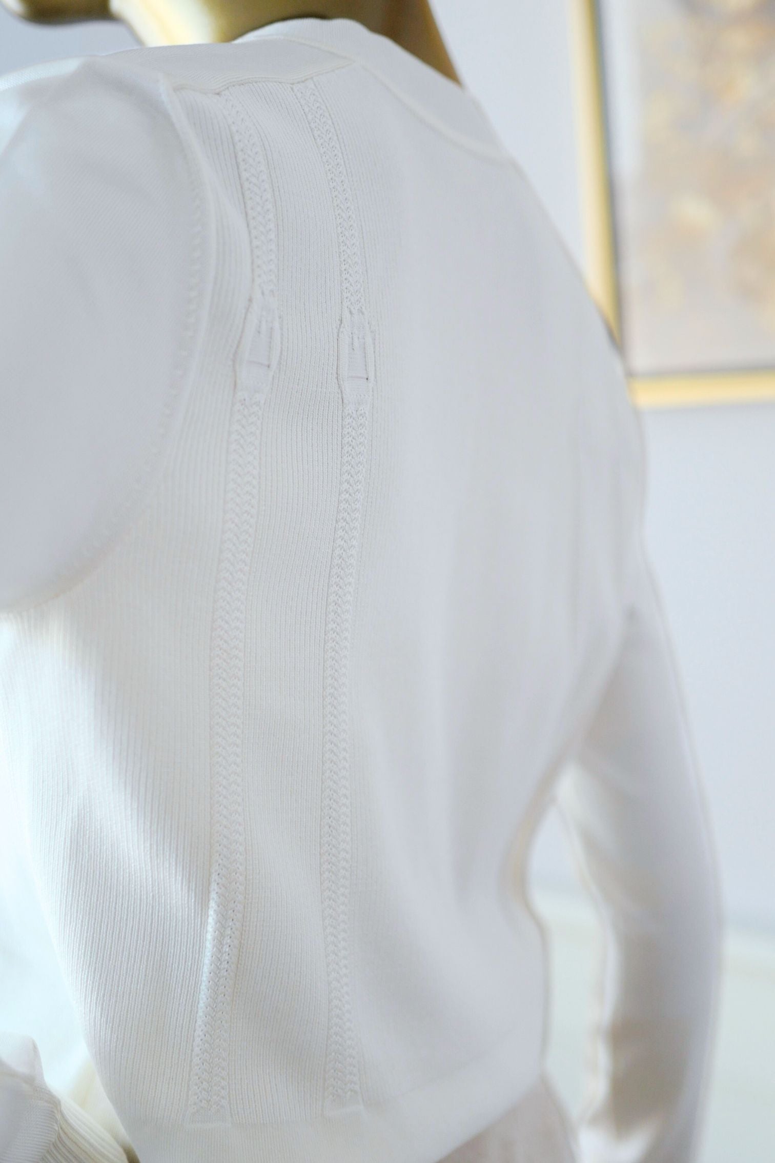 Hermès Long-Sleeve Textured Silk Cotton V-Neck Sweater Blanc Naturel Size 36