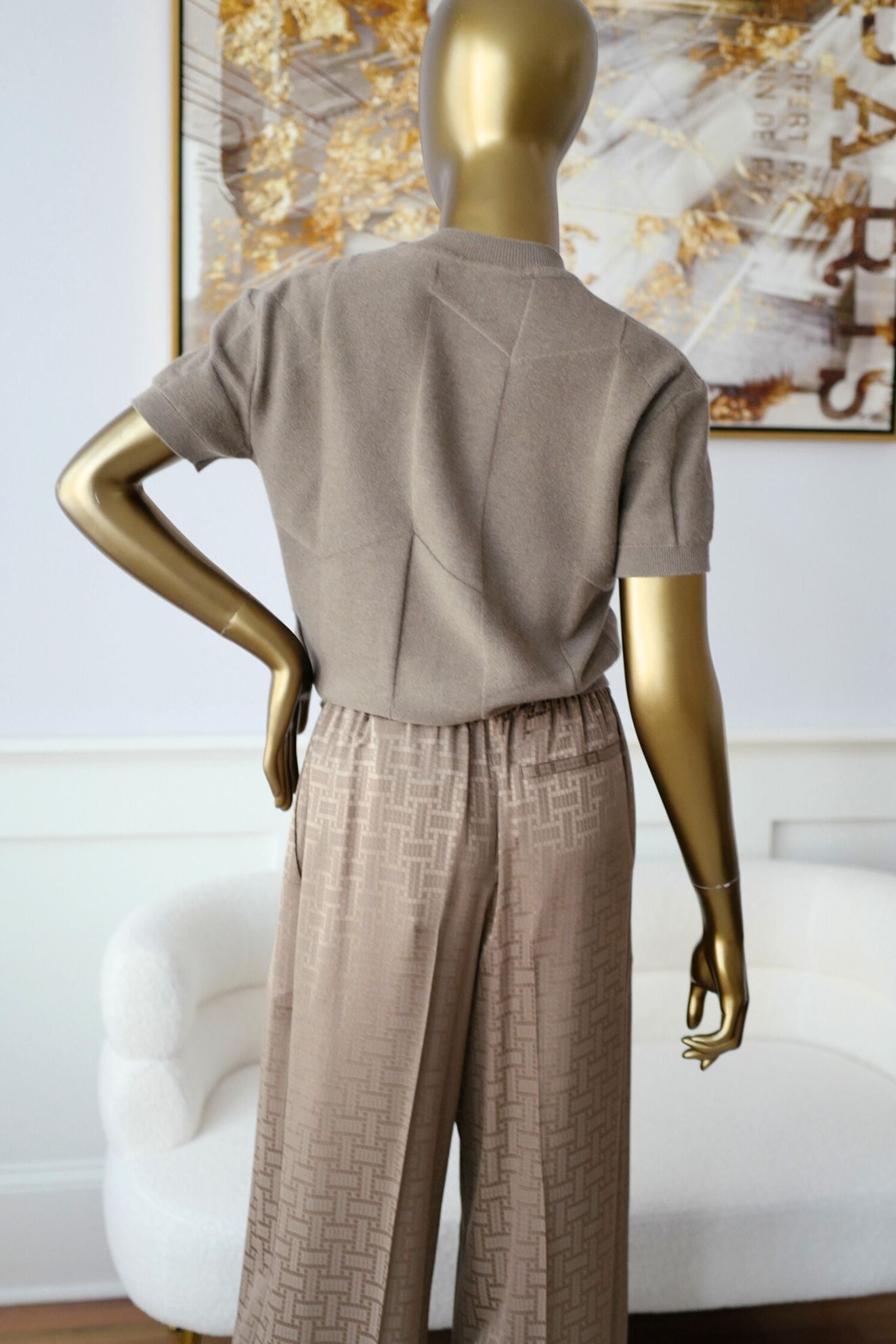 Hermès H Voyage Short Sleeve Sweater Étoupe Virgin Wool Size 34