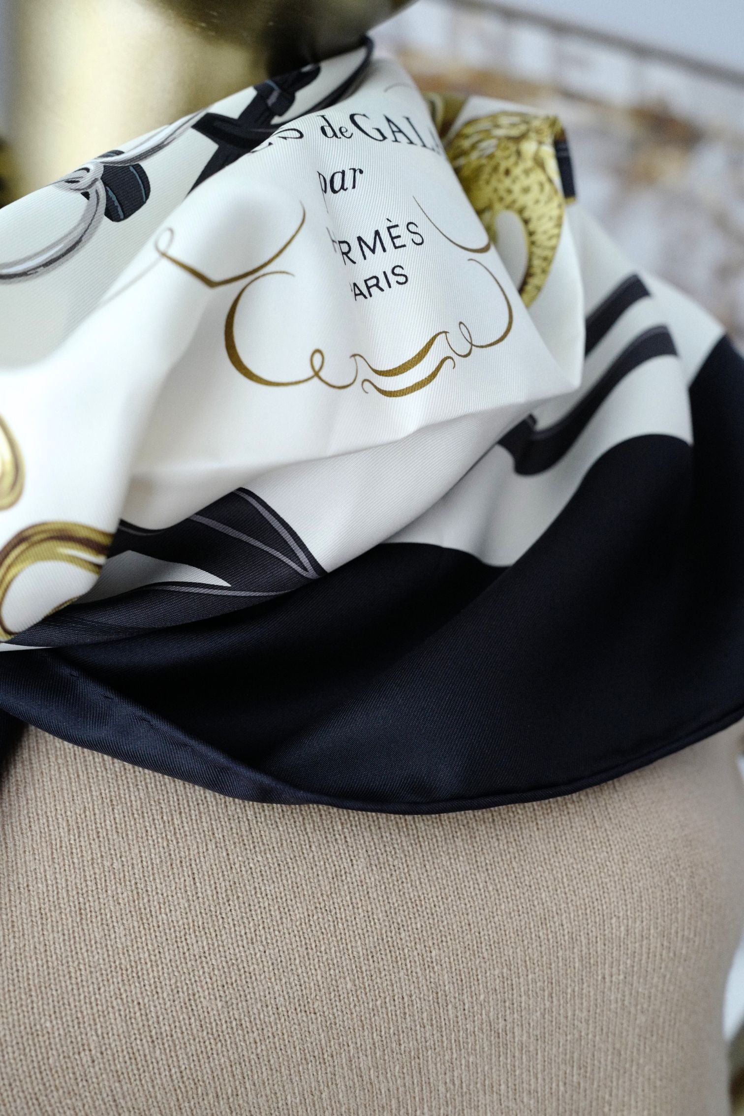 Hermès Scarf Brides de Gala Forever  Noir / Crème / Gold 100% Silk 90