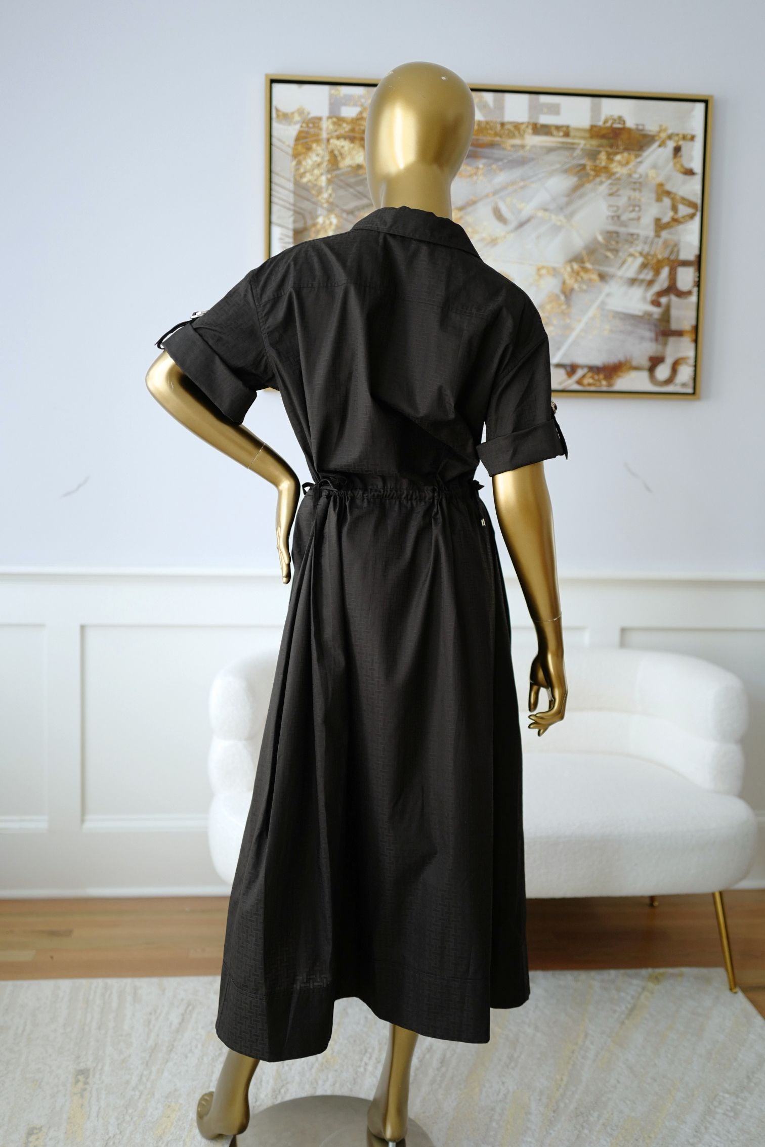 NEW Hermes "Mosaique" short-sleeve dress Noir Size 38