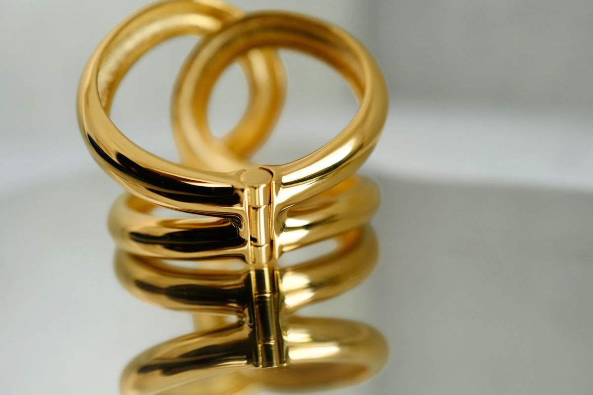NEW Chanel 26K Cuff Bracelet Metal Gold Interlocking CC Logo