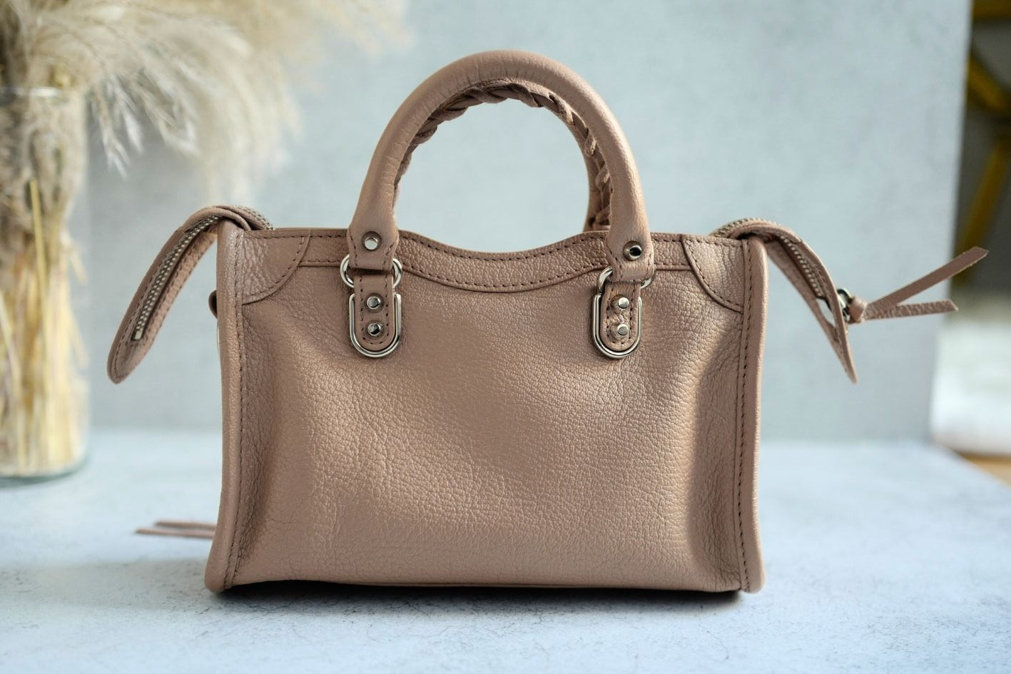Balenciaga Nano City In Rose Sable Beige Nude Color With Metalic Edge