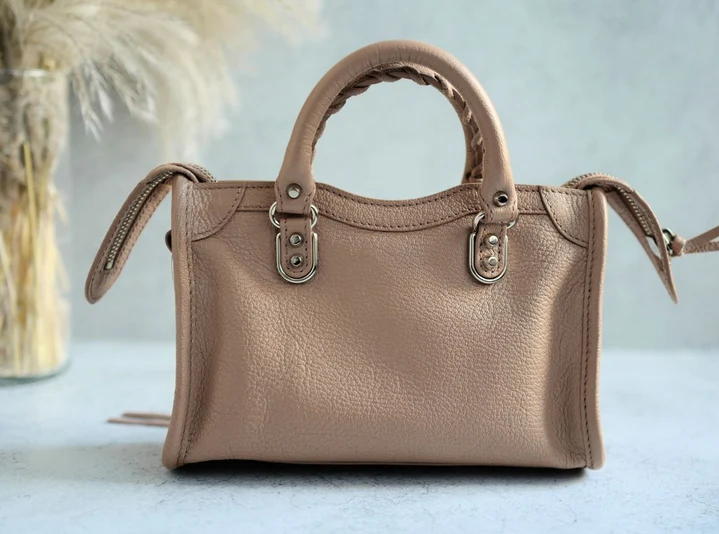 Balenciaga Nano City In Rose Sable Beige Nude Color With Metalic Edge