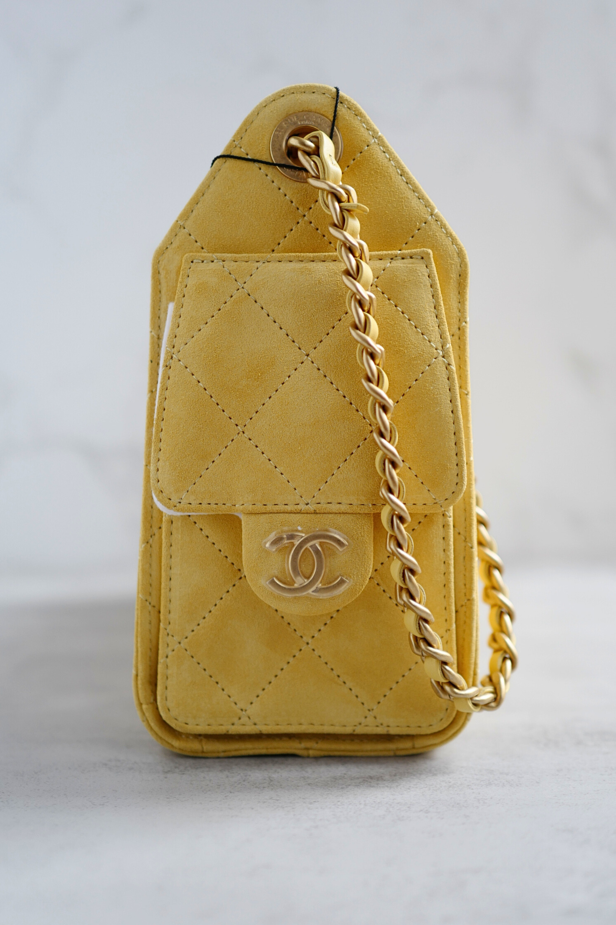 NEW Chanel 26C Mini Hobo Shoulder Bag in Yellow Suede with Gold Hardware