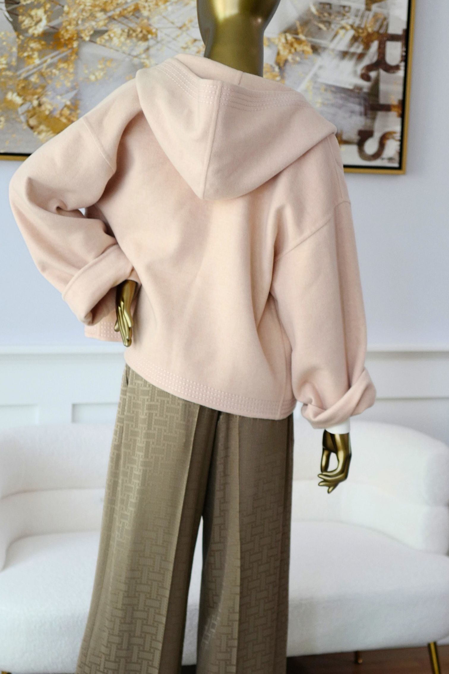 Hermès Paletot à Capuche Rose Palomino Cashmere Size 40