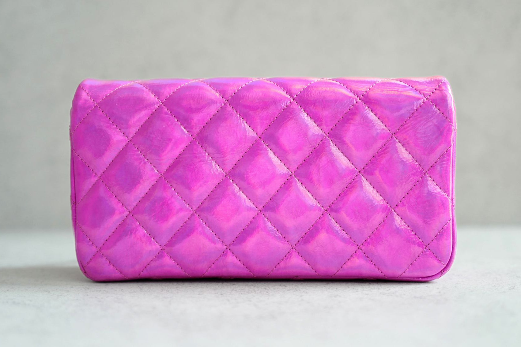 NEW Chanel Wallet on Chain Iridescent Mirror Goatskin Silver Fuchsia C