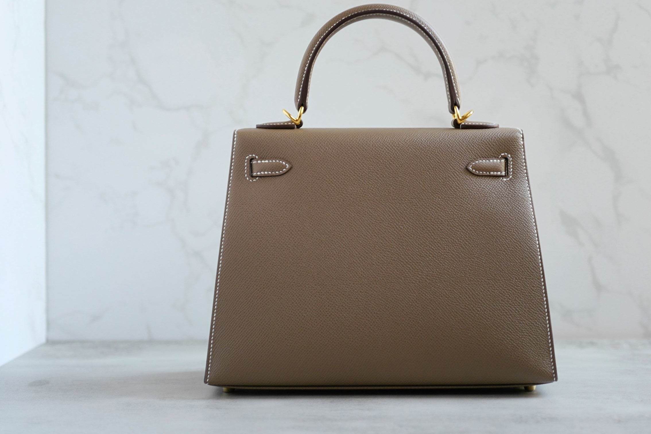 NEW Hermes Kelly 25 Etoupe Epsom Sellier Gold Hardware