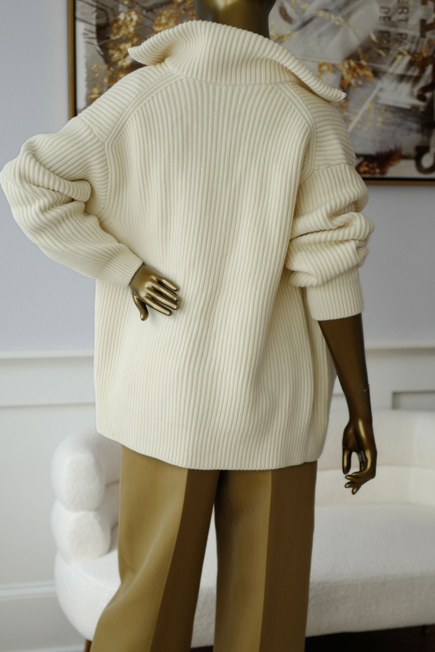 Hermès Blouson Cardigan Blanc Naturel Wool Knit Size 34