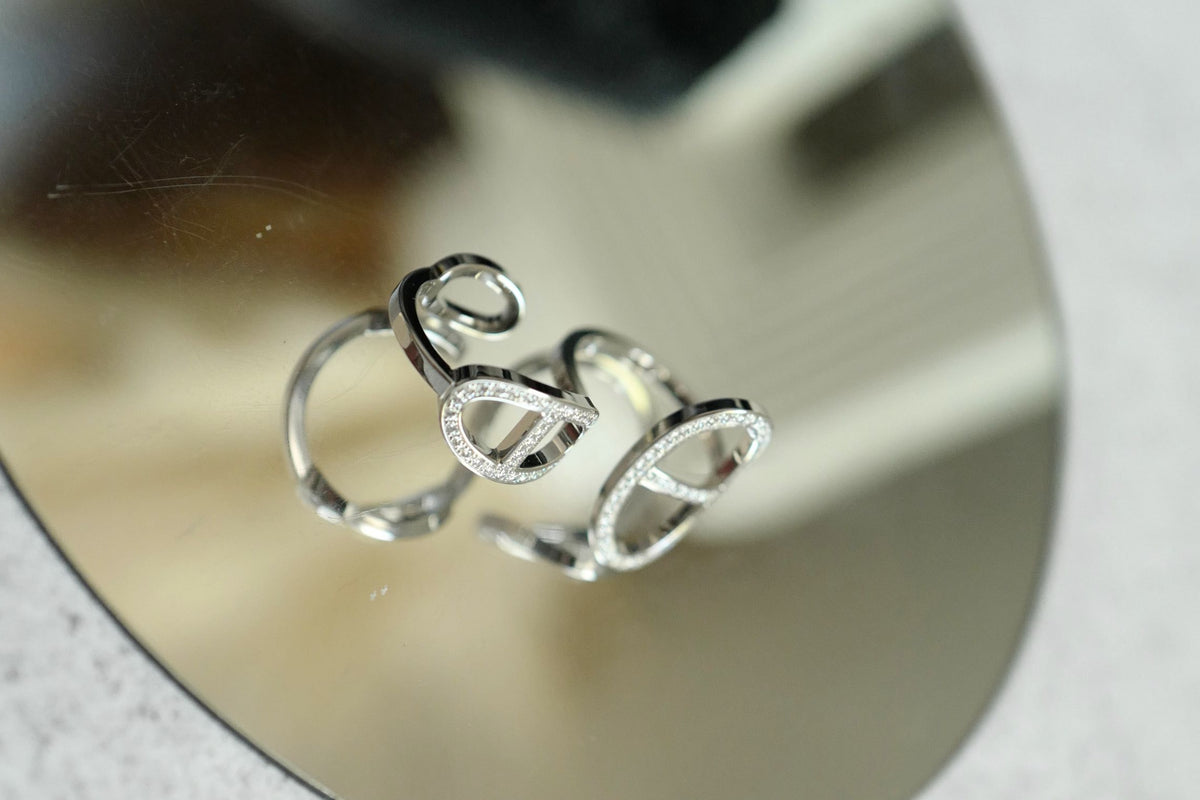 Hermès Chaine d'ancre Contour Double Diamond Ring White Gold Size 53 18K