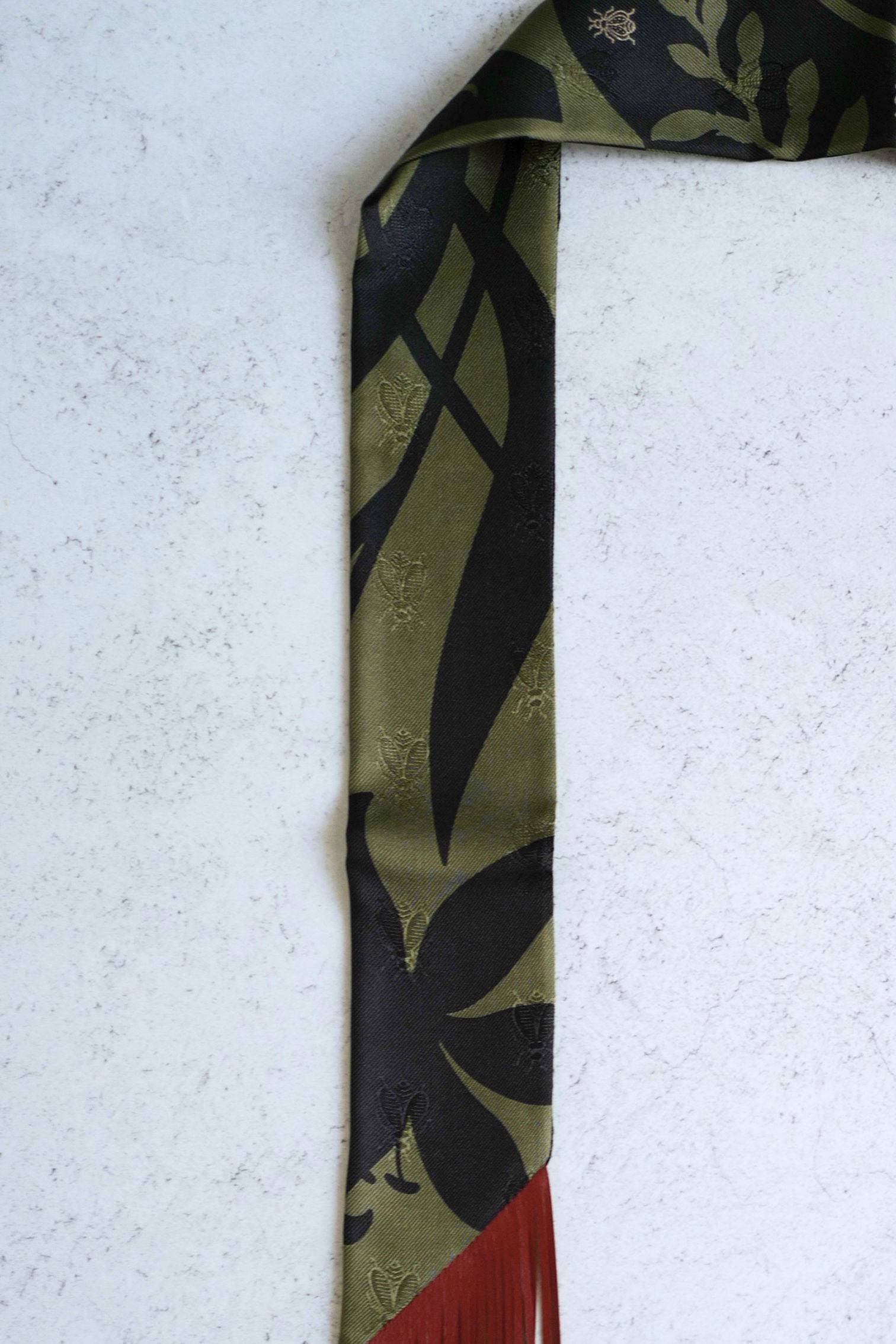 Hermès Twilly Bouquet Final Silk Noir/Vert Loden/Rouge H with Leather Fringe