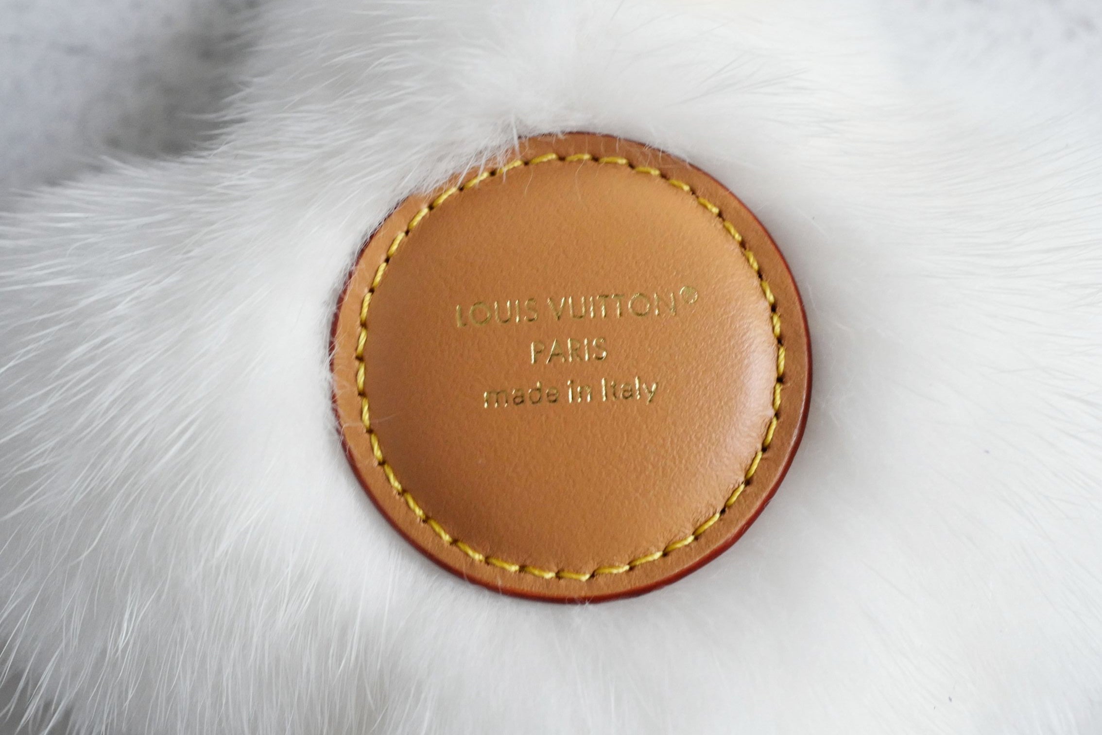 Louis Vuitton Vivienne Fur Key Holder White Mink Fur Leather Gold Hardware