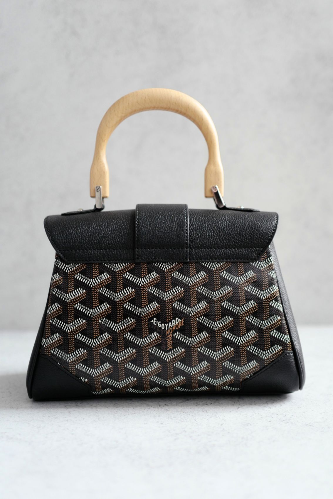 NEW Goyard Saigon Souple Mini Bag in Black Palladium HW with Beech Handle