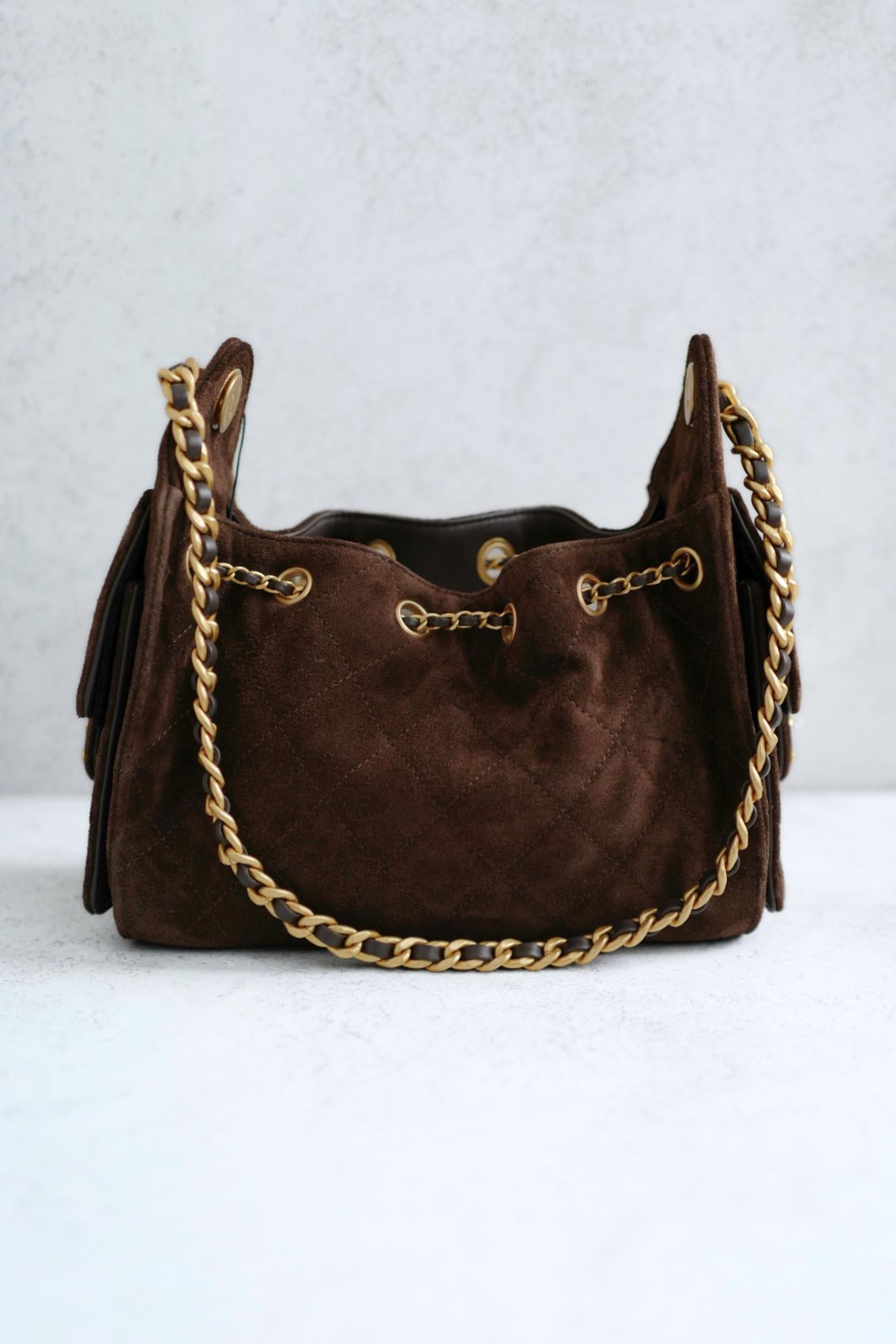 NEW Chanel 26C Mini Hobo Dark Brown Suede Gold Hardware