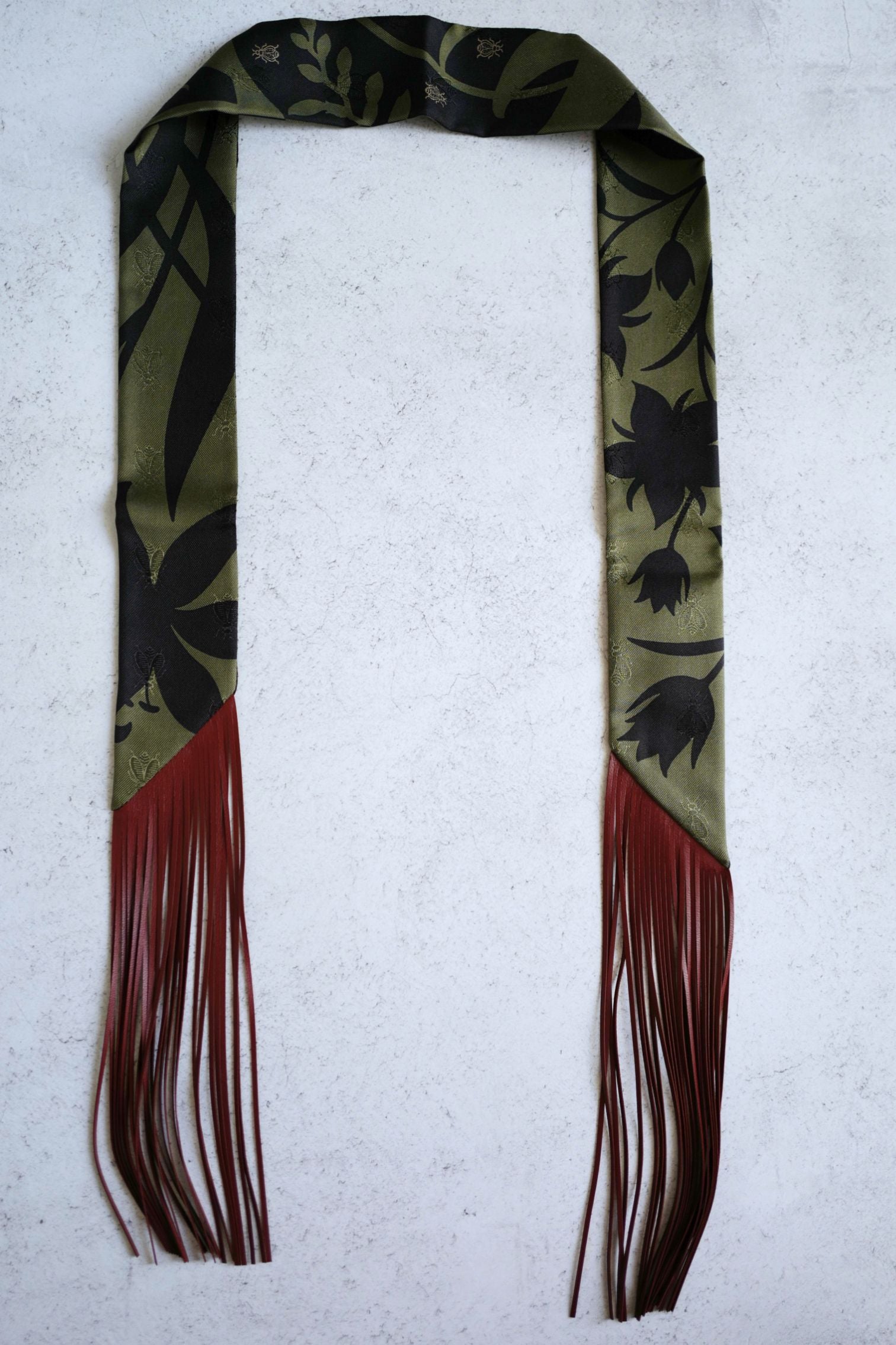 Hermès Twilly Bouquet Final Silk Noir/Vert Loden/Rouge H with Leather Fringe