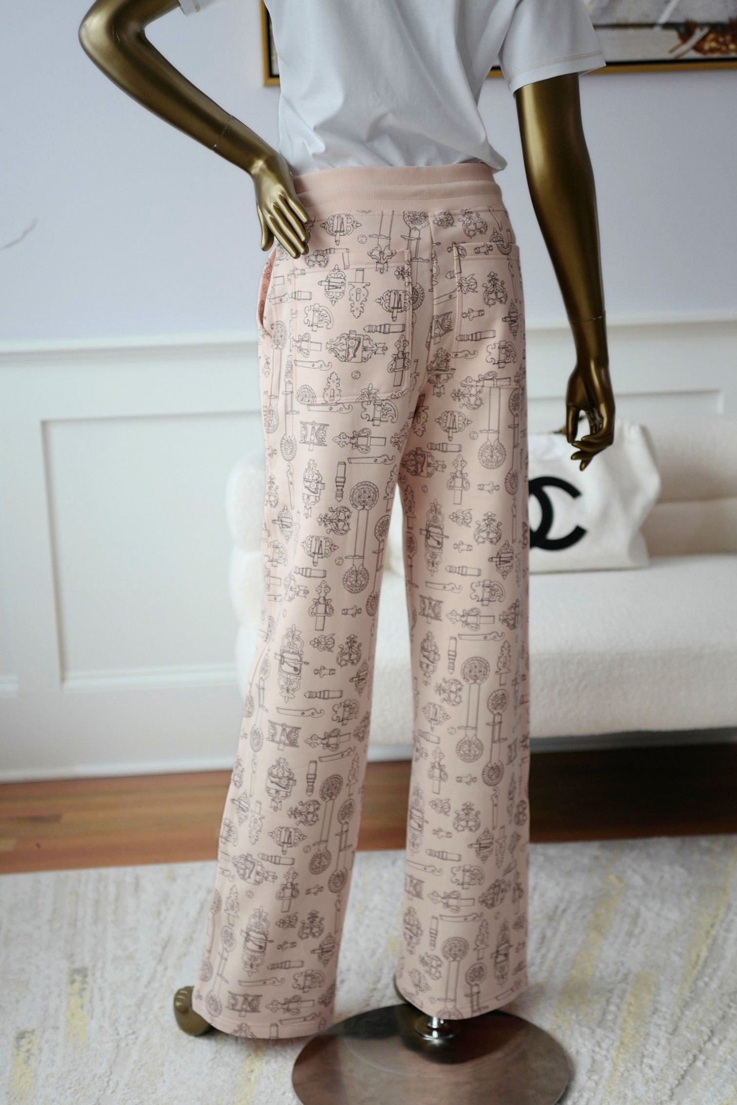 Hermes Wide Pants ‘Ferronnerie Remix’ Rose Opaline Cotton Size 34