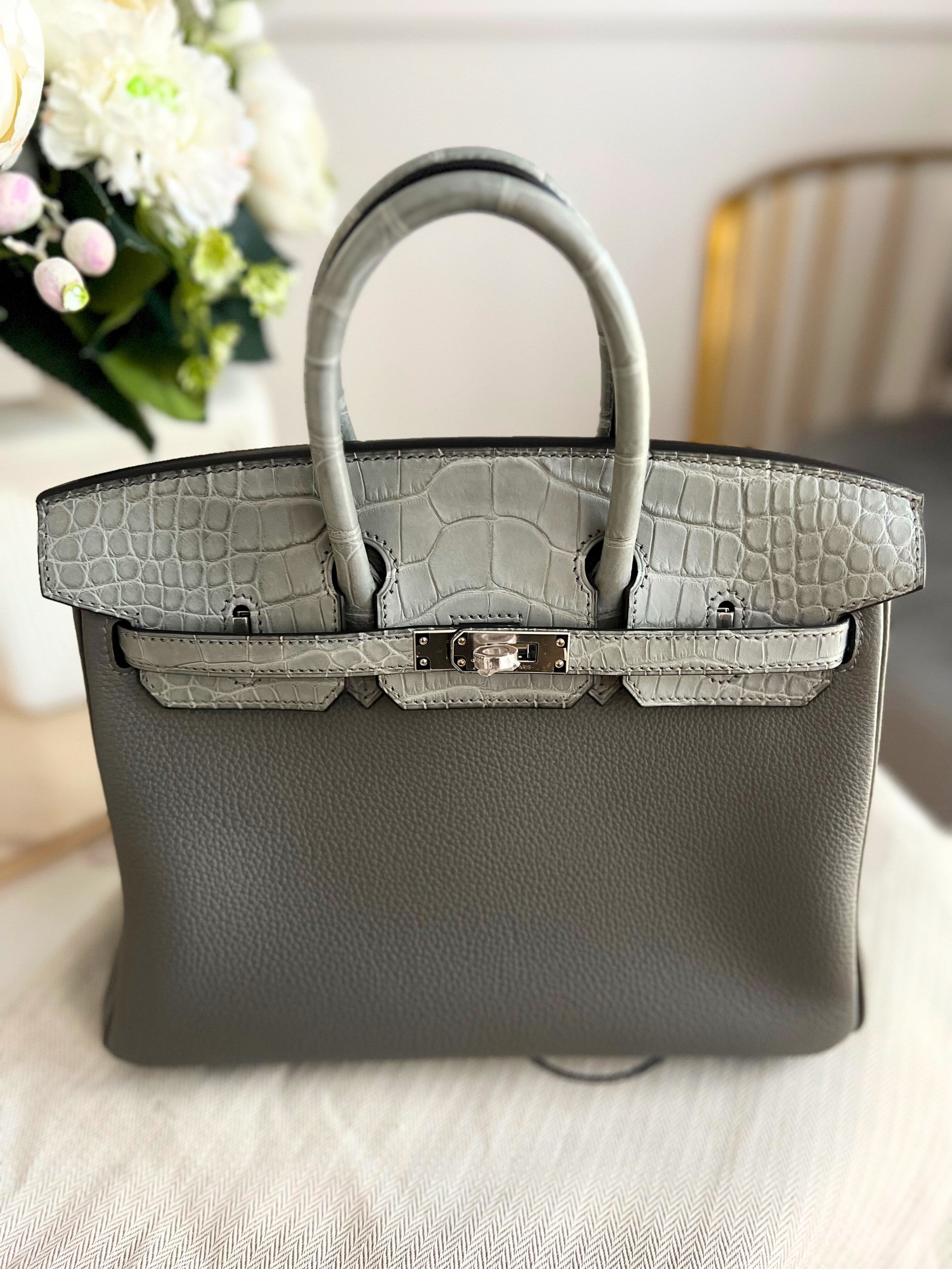 NEW Hermes Birkin 25 Touch Gris Meyer Palladium Hardware B Stamp 2023