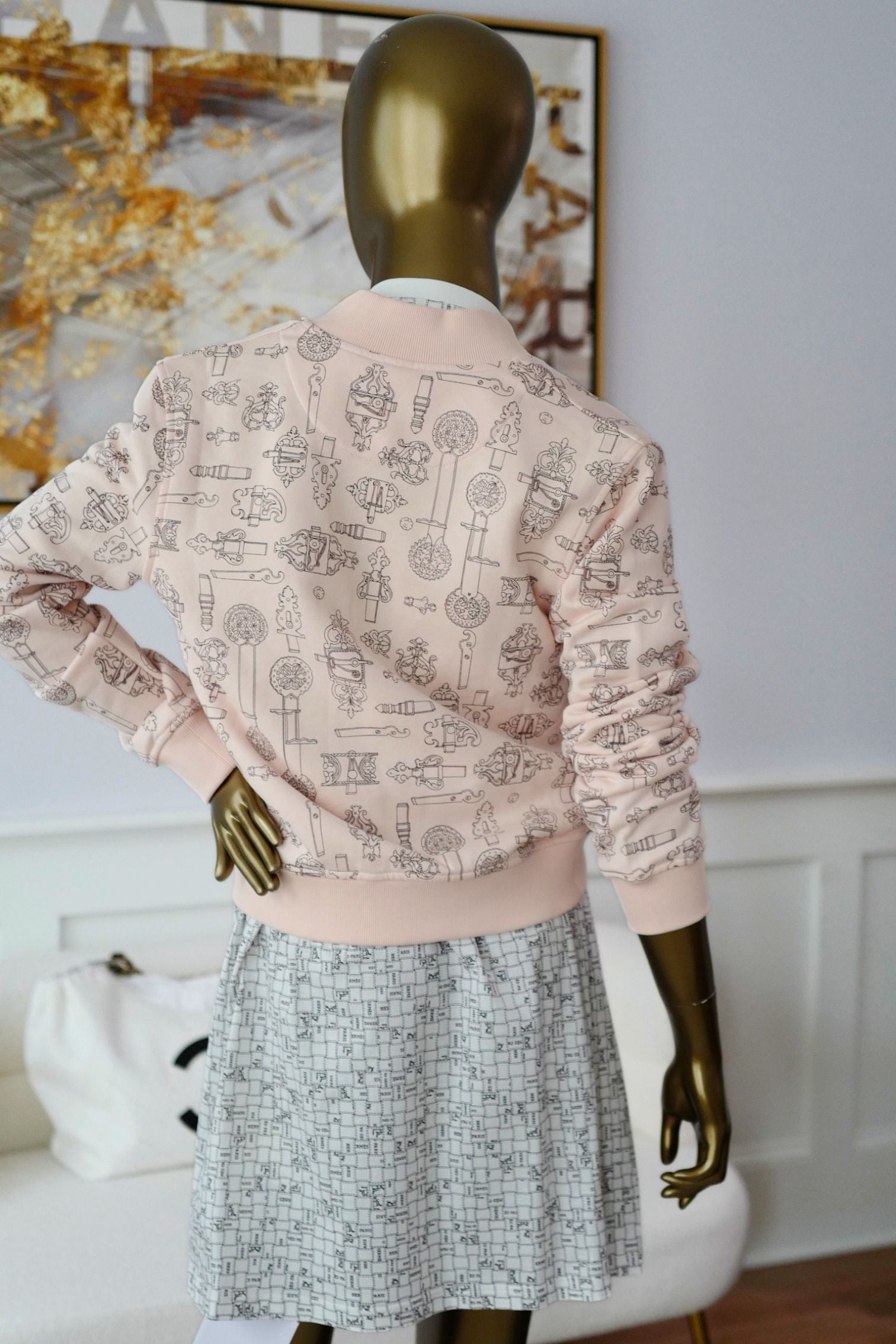 Hermes Varsity Jacket "Ferronnerie Remix" Rose Opaline Cotton Size 36