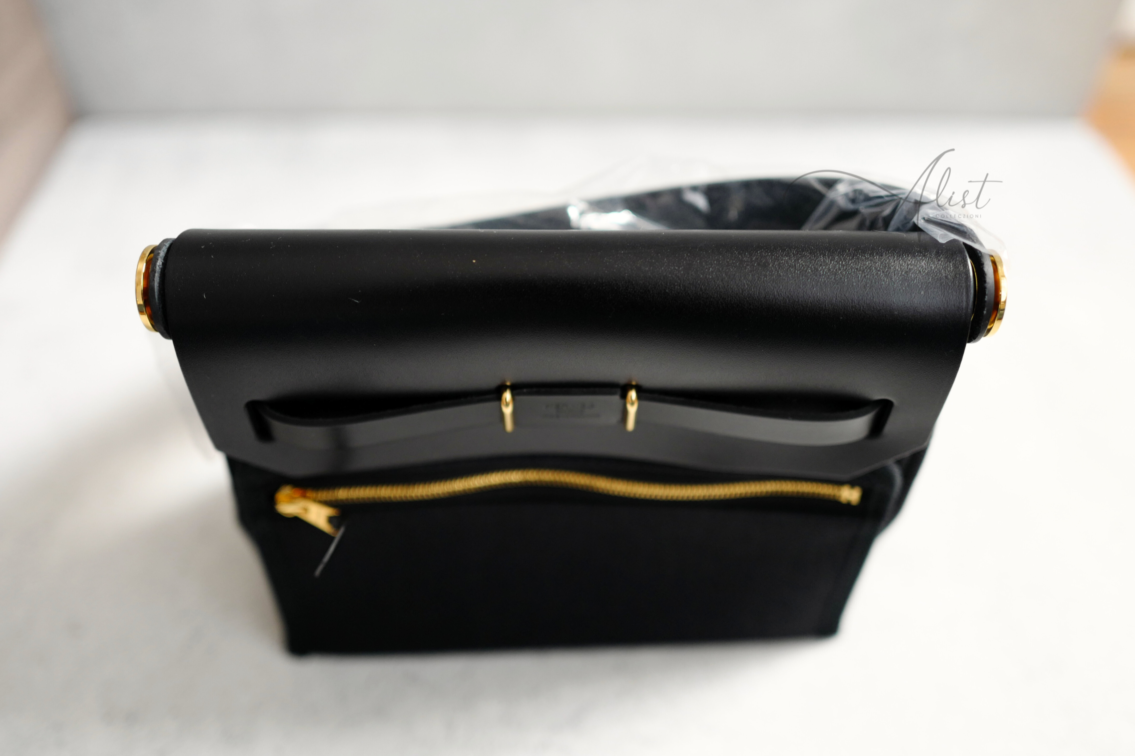 BNIB Hermes Mini Herbag Noir Black / Black With Gold Hardware W New