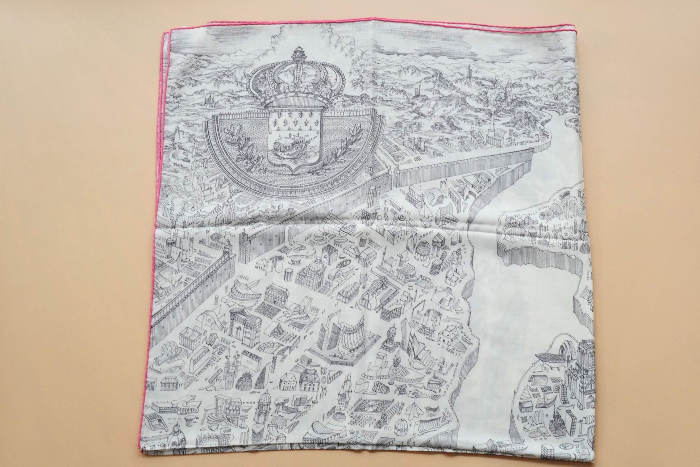 Hermès La Nouvelle Cite Cavaliere Shawl 140 Blanc/Gris/Rose Cashmere Silk