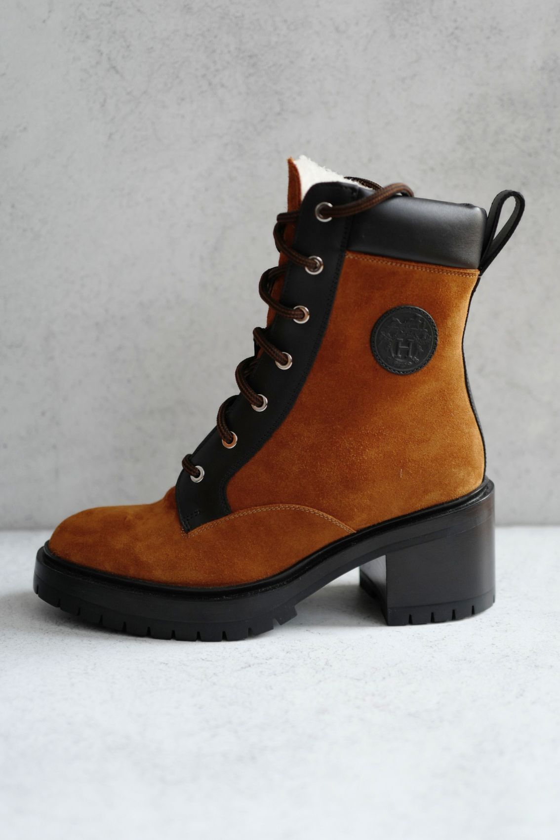 Hermes Bridge Suede Combat Boots Size 37.5 In Brown Over $1800 Retail