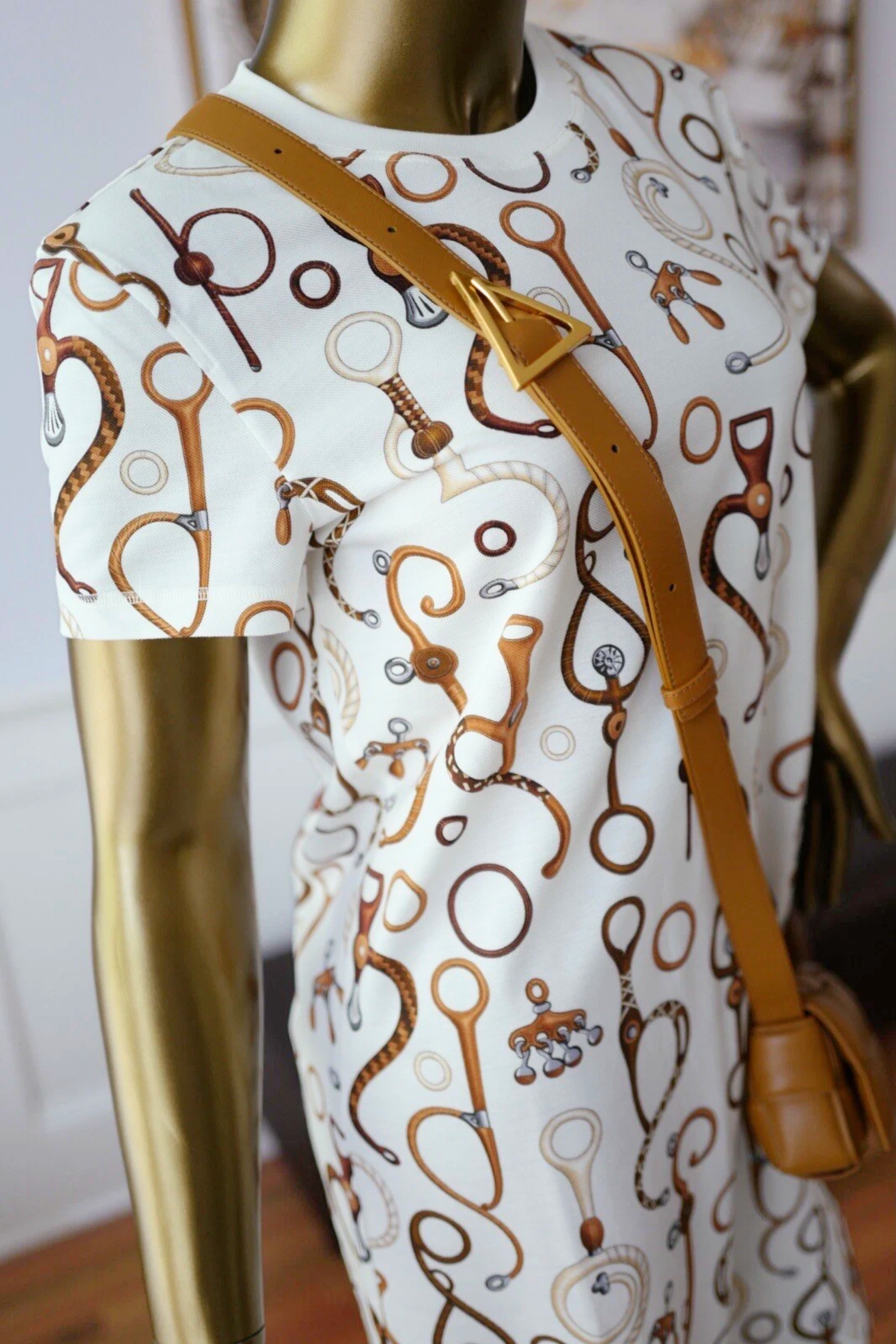 NEW Hermes Panoplie Tout Cuir straight dress Size 36 Blanc/Naturel
