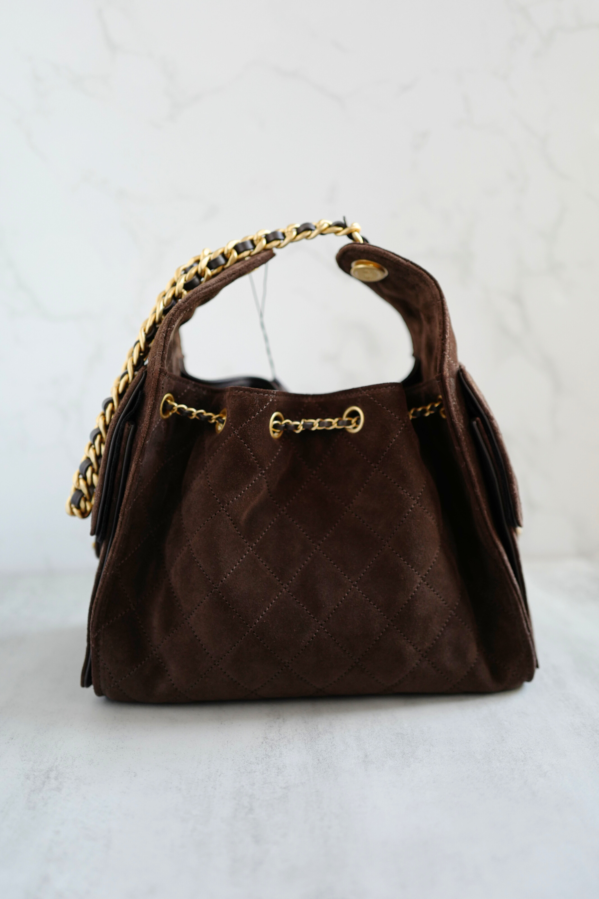 Chanel 25K Small Hobo Bag Dark Brown Suede with Gold Hardware