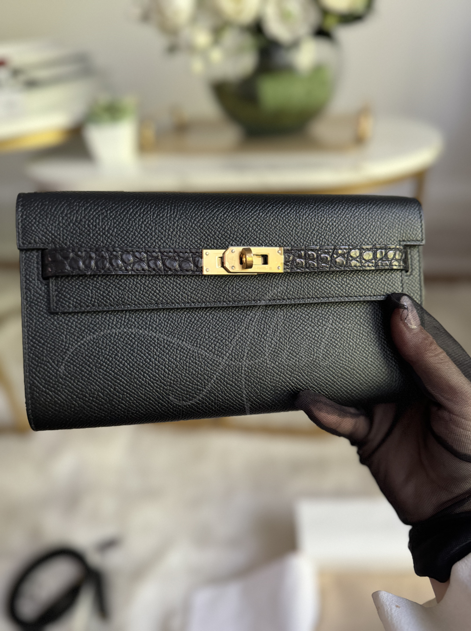 Hermes Kelly to go touch black matte alligator ghw